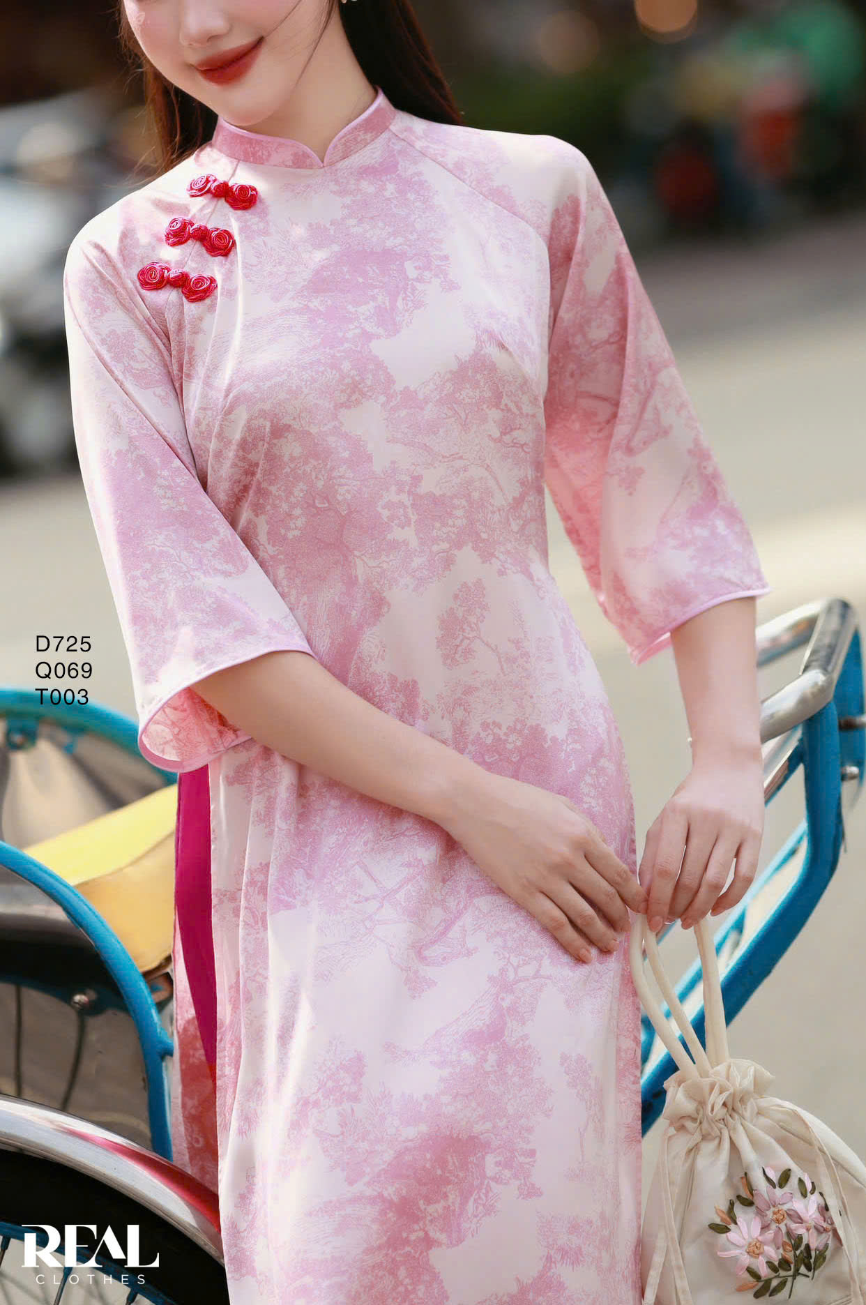 Áo dài cách tân thủy mặc hồng - size XL