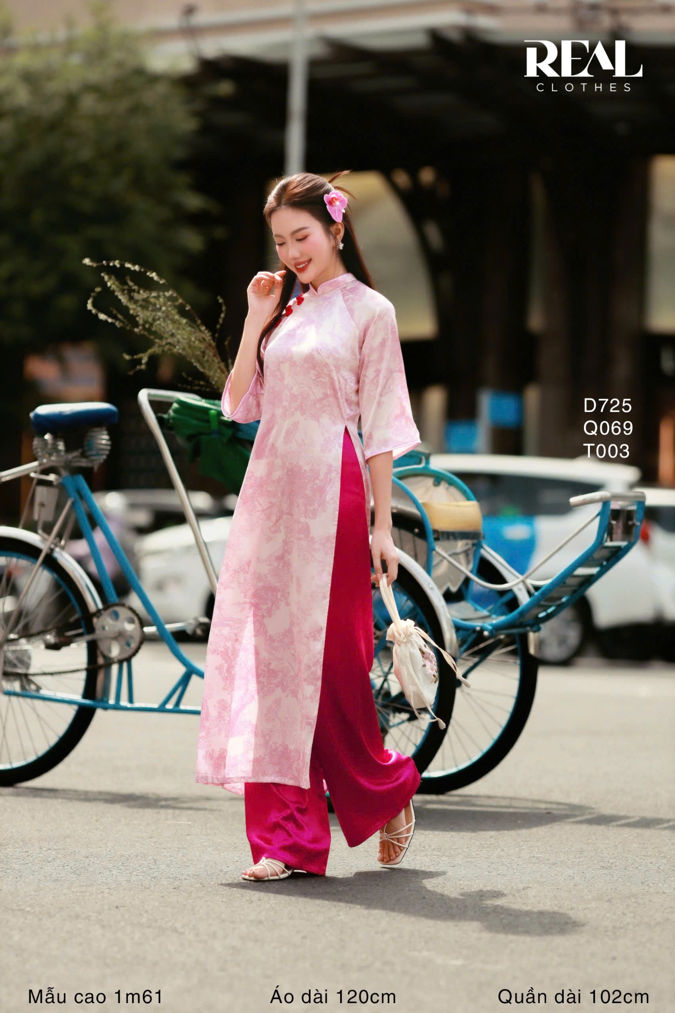 Áo dài cách tân thủy mặc hồng - size XL