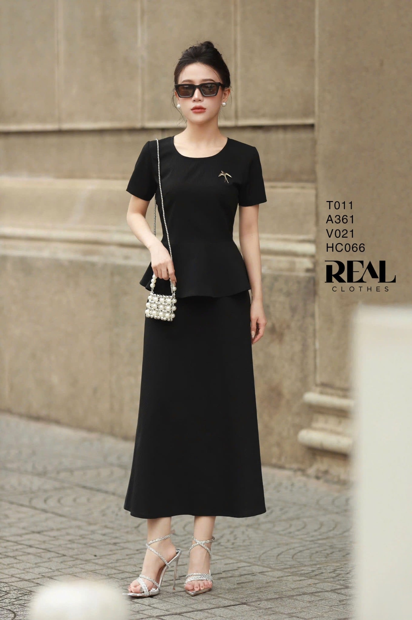 Áo peplum tay đủ đen SALE
