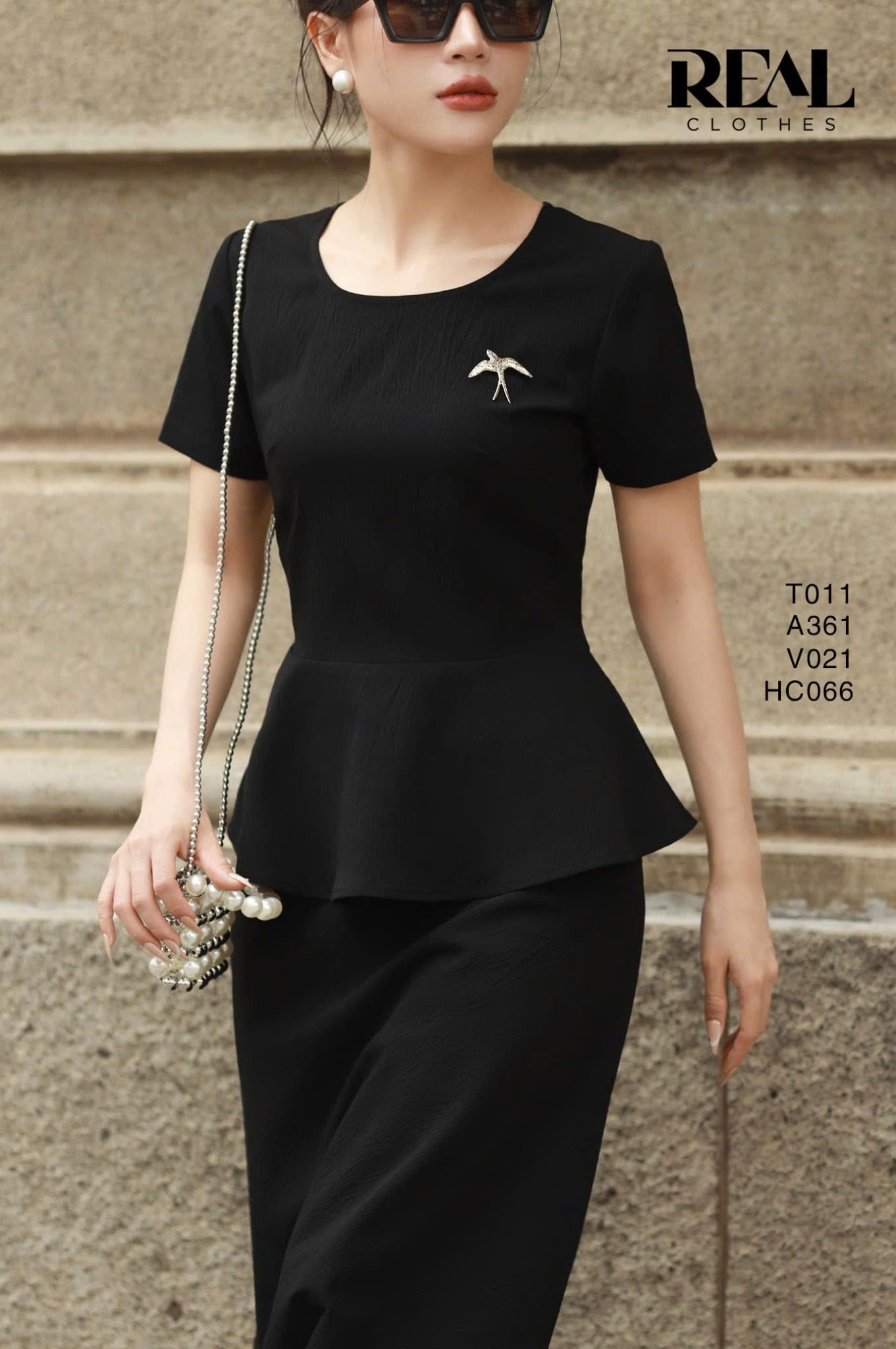Áo peplum tay đủ đen SALE