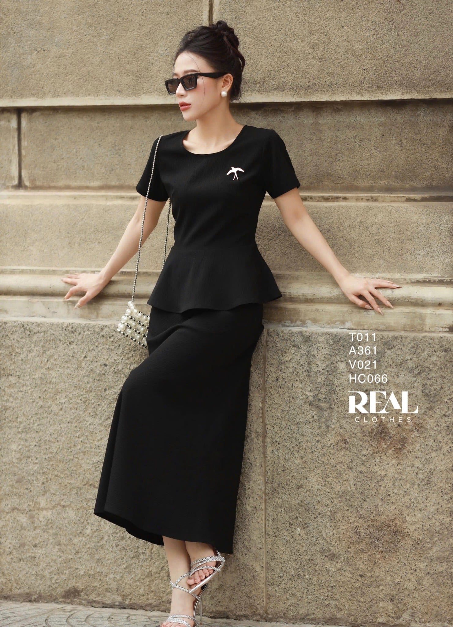 Áo peplum tay đủ đen SALE