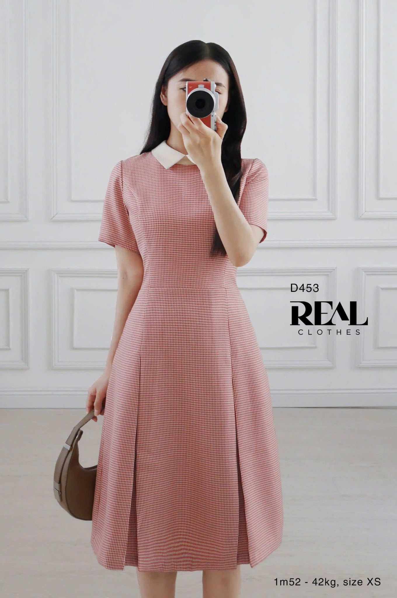 Đầm 2 xếp cổ sơ mi zigzag đỏ - S