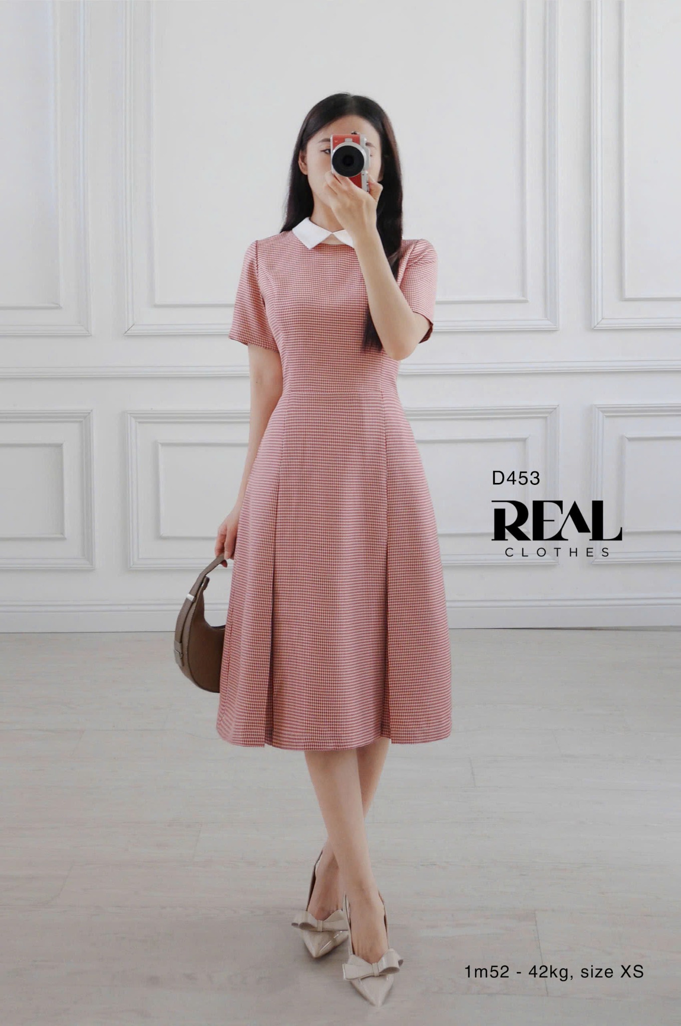 Đầm 2 xếp cổ sơ mi zigzag đỏ - S