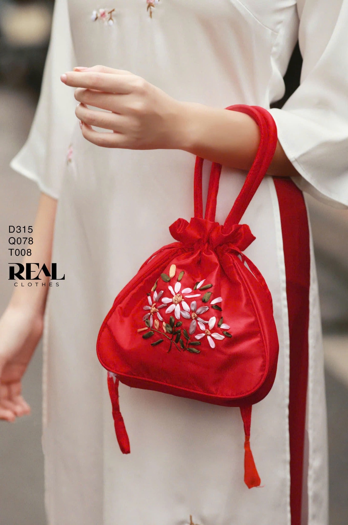 Áo dài cách tân Vivi trắng hoa mận