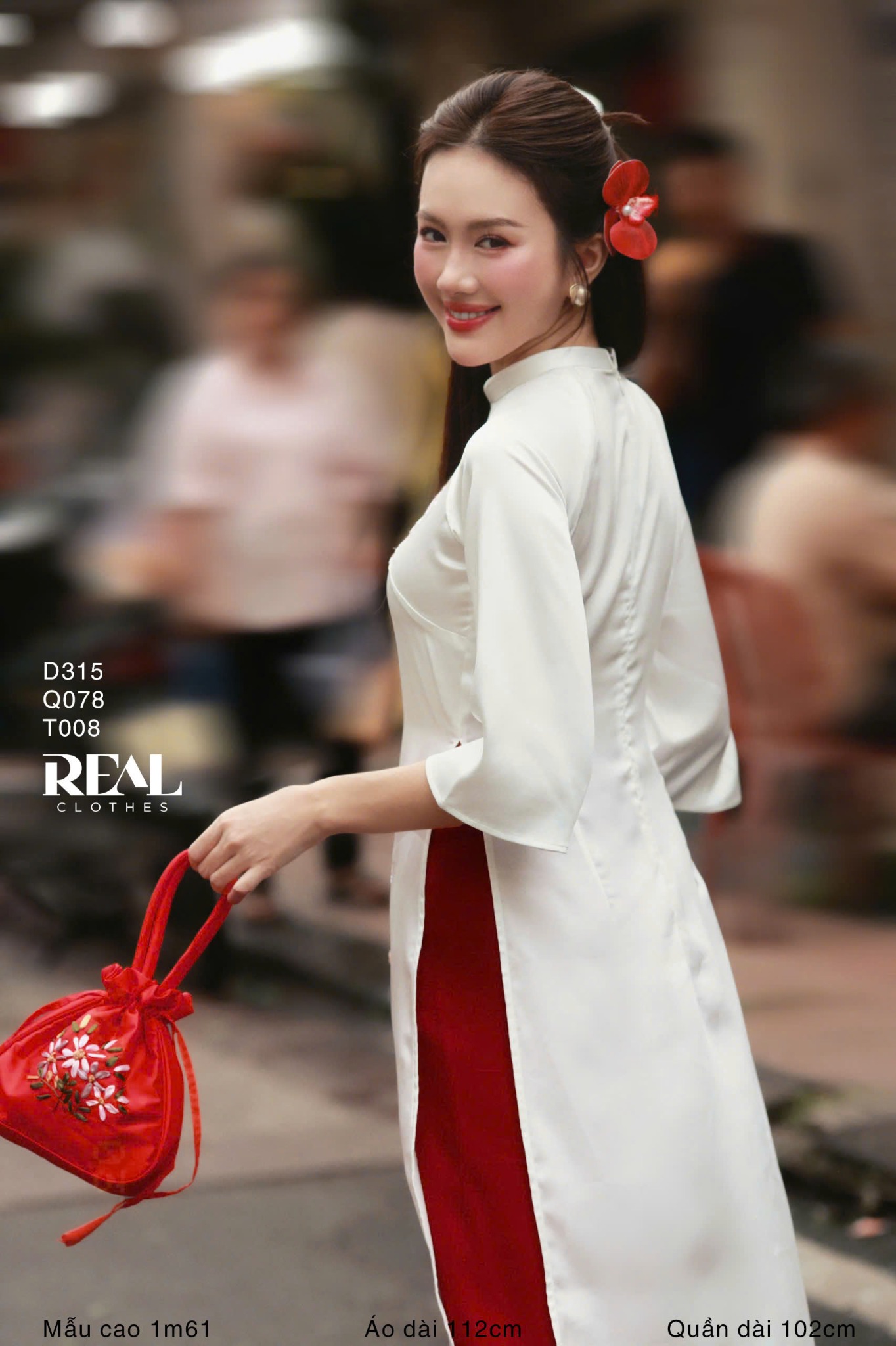 Áo dài cách tân Vivi trắng hoa mận