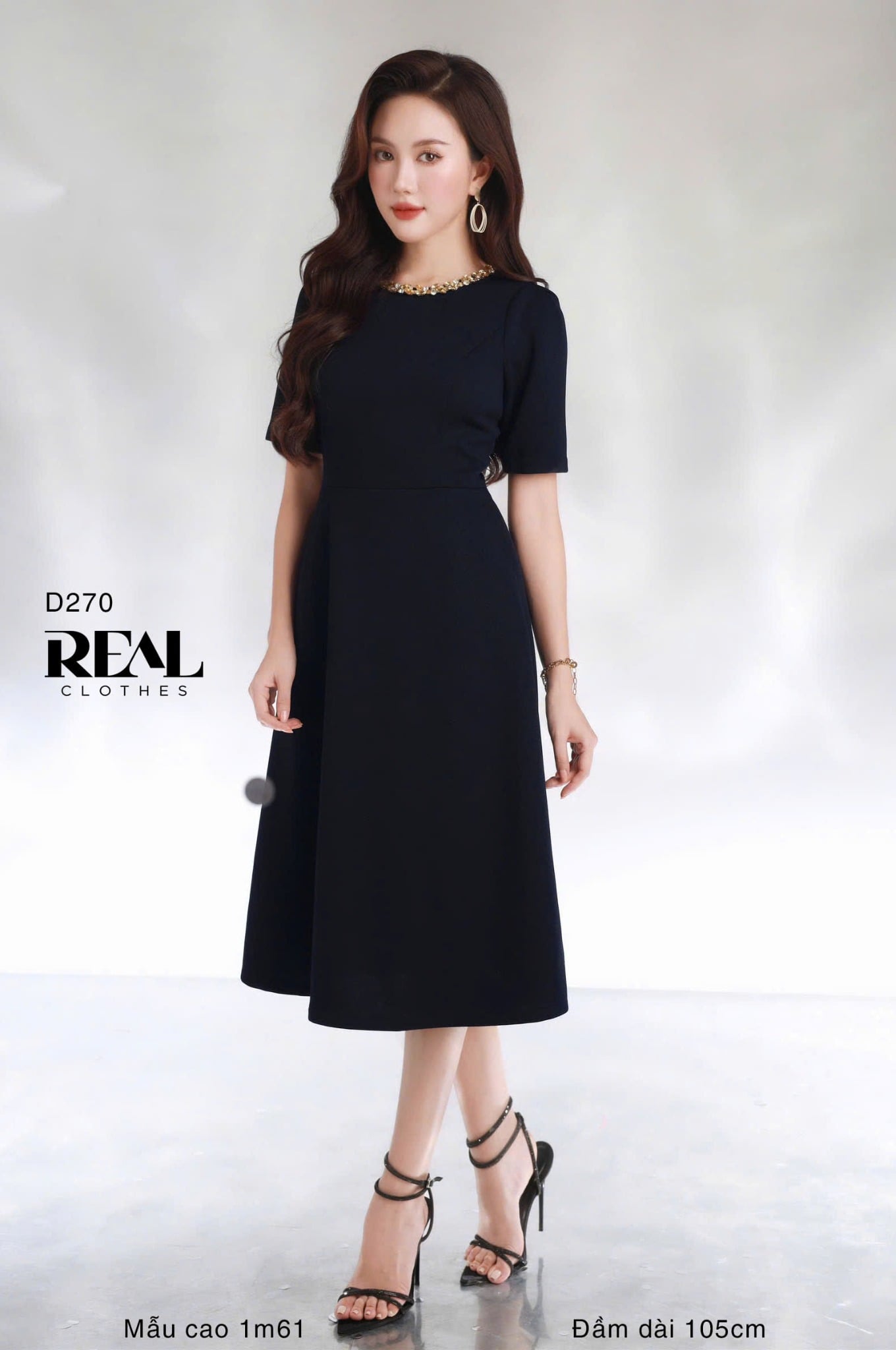 Đầm đính đá xanh đen - size S