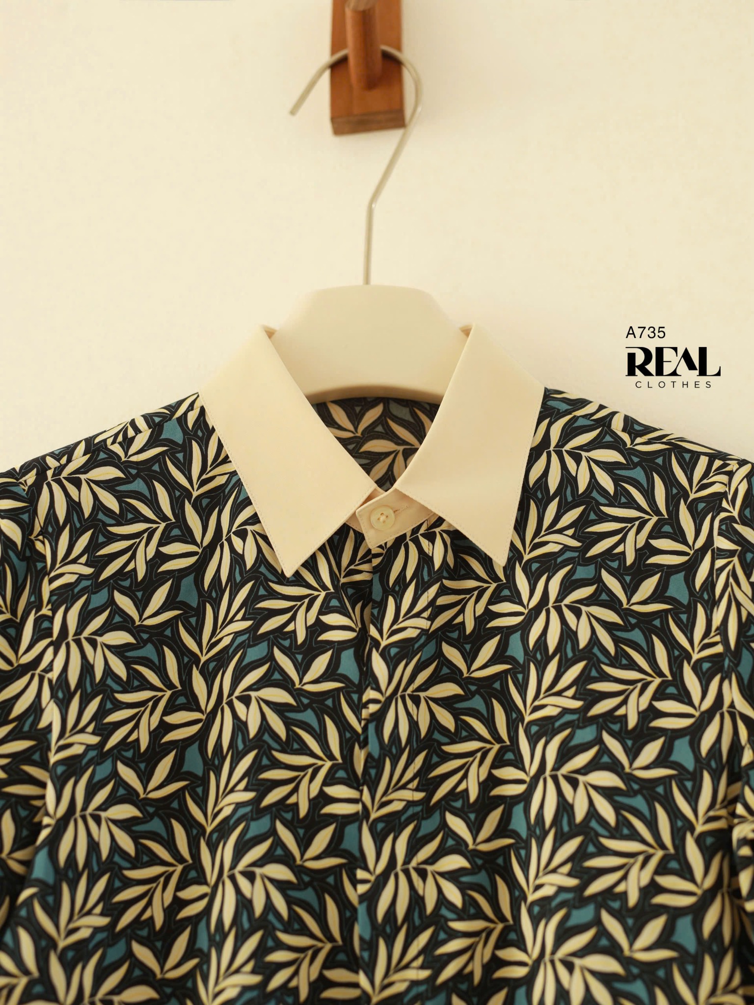 Sơ mi phối cổ lá xanh SALE