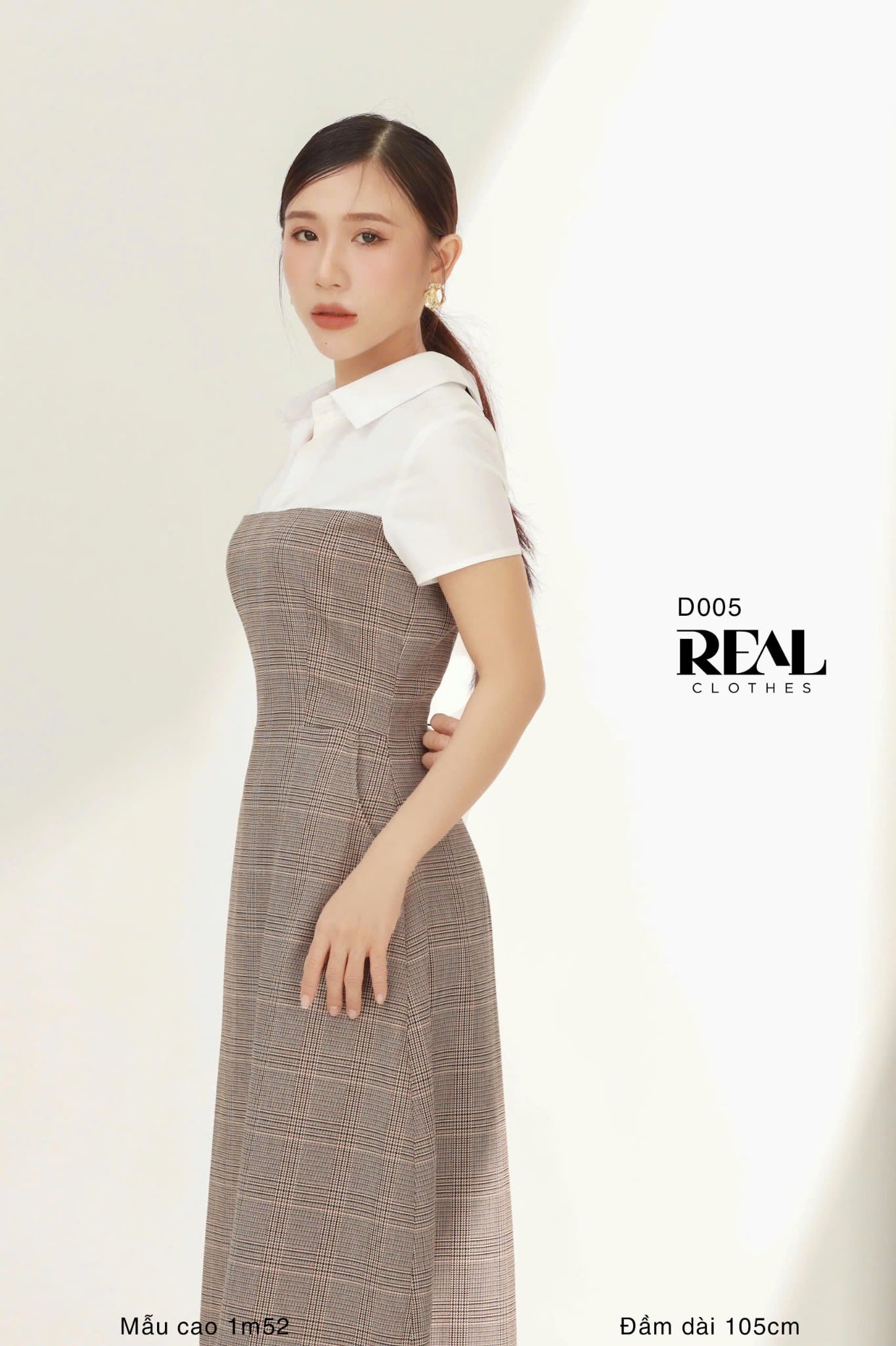 Đầm phối màu zigzag nâu SALE