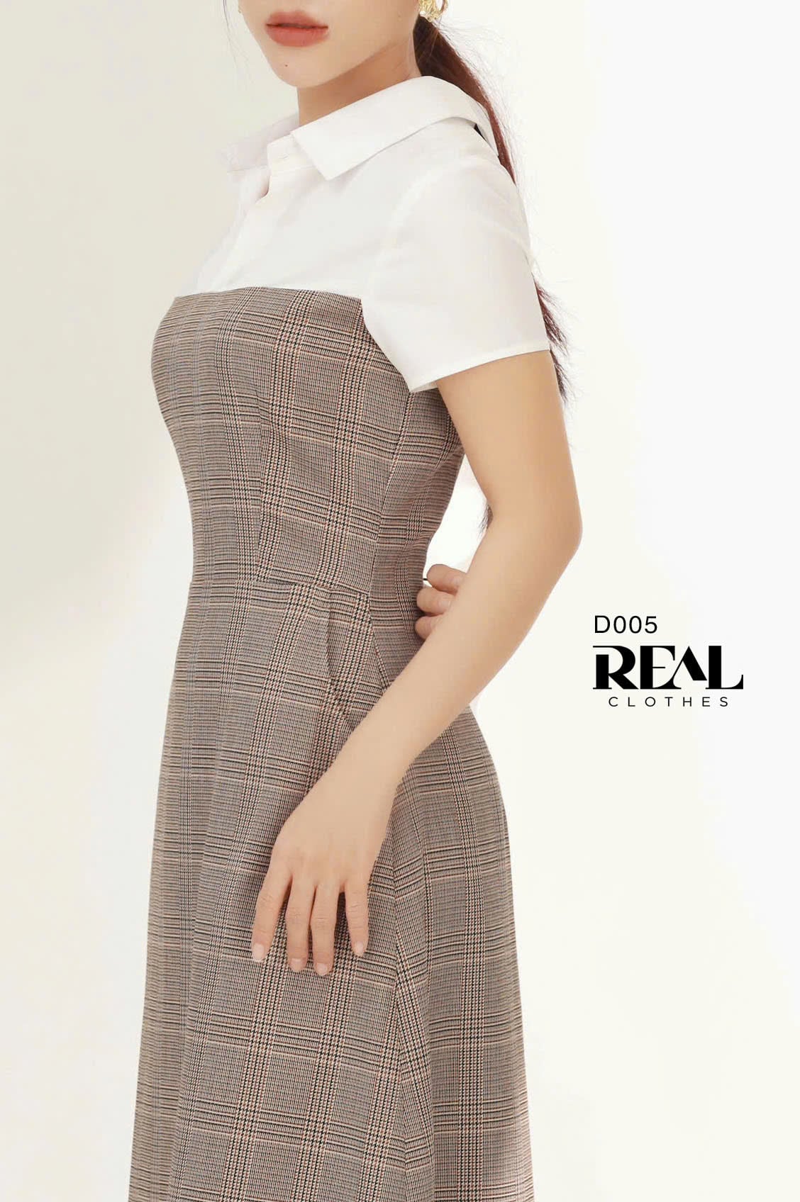 Đầm phối màu zigzag nâu SALE