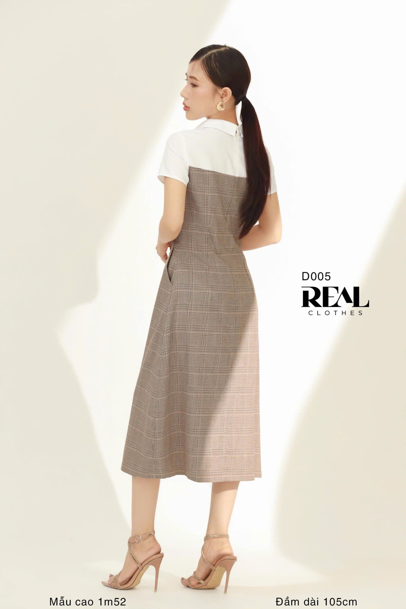 Đầm phối màu zigzag nâu SALE