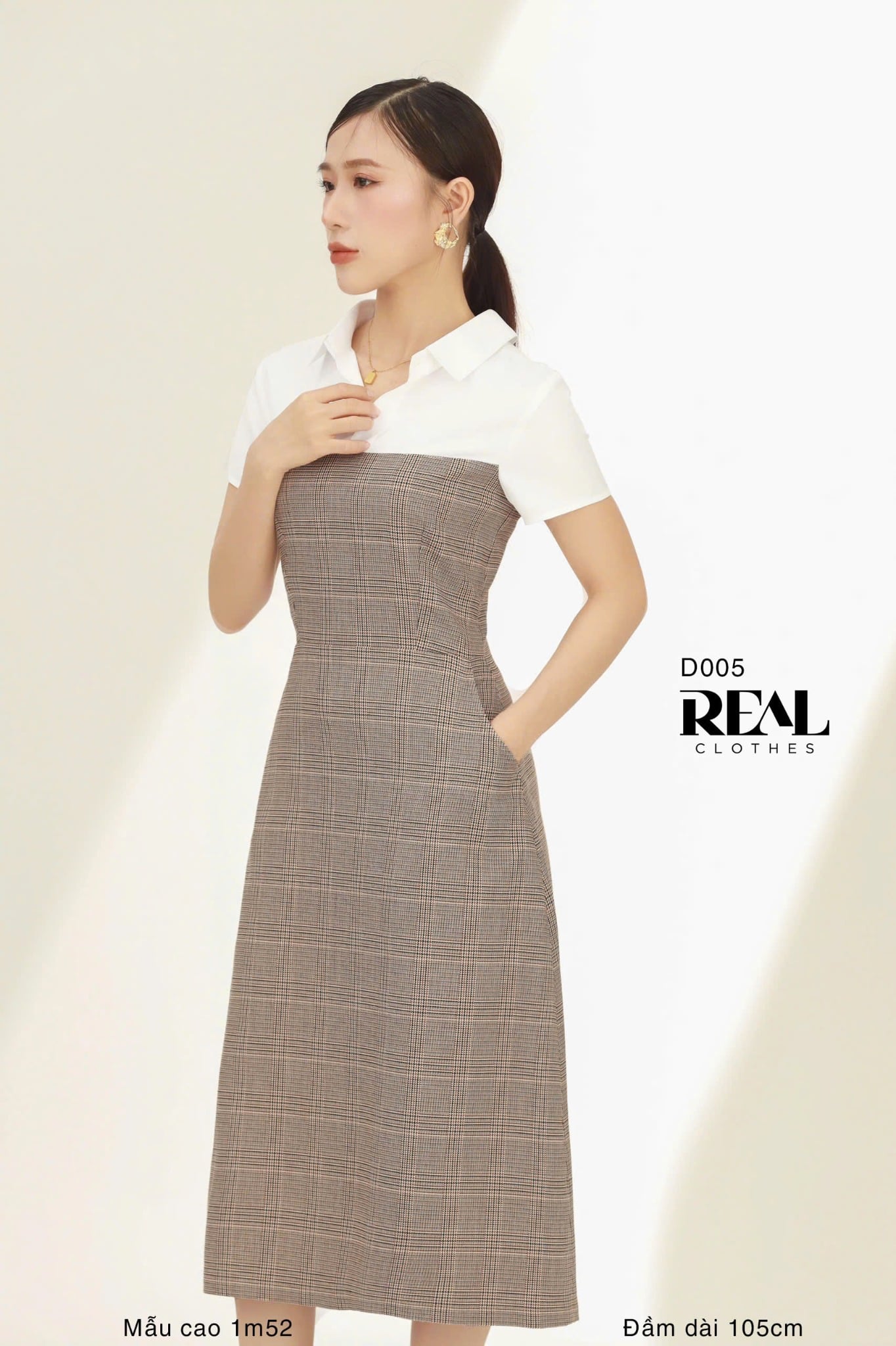 Đầm phối màu zigzag nâu SALE