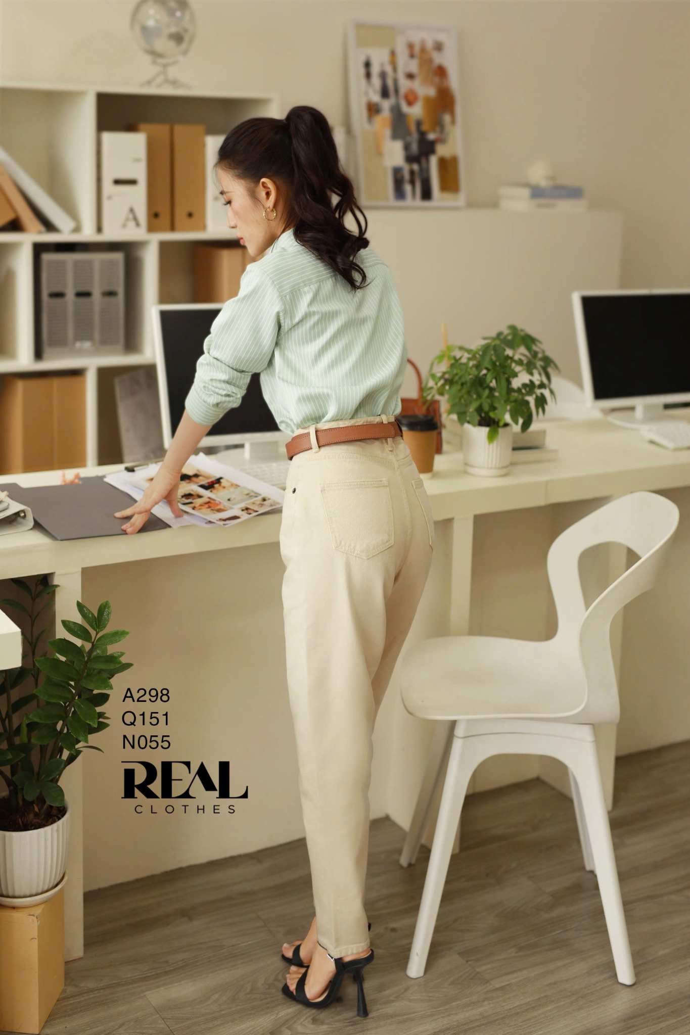 Sơ mi form rộng sọc mint