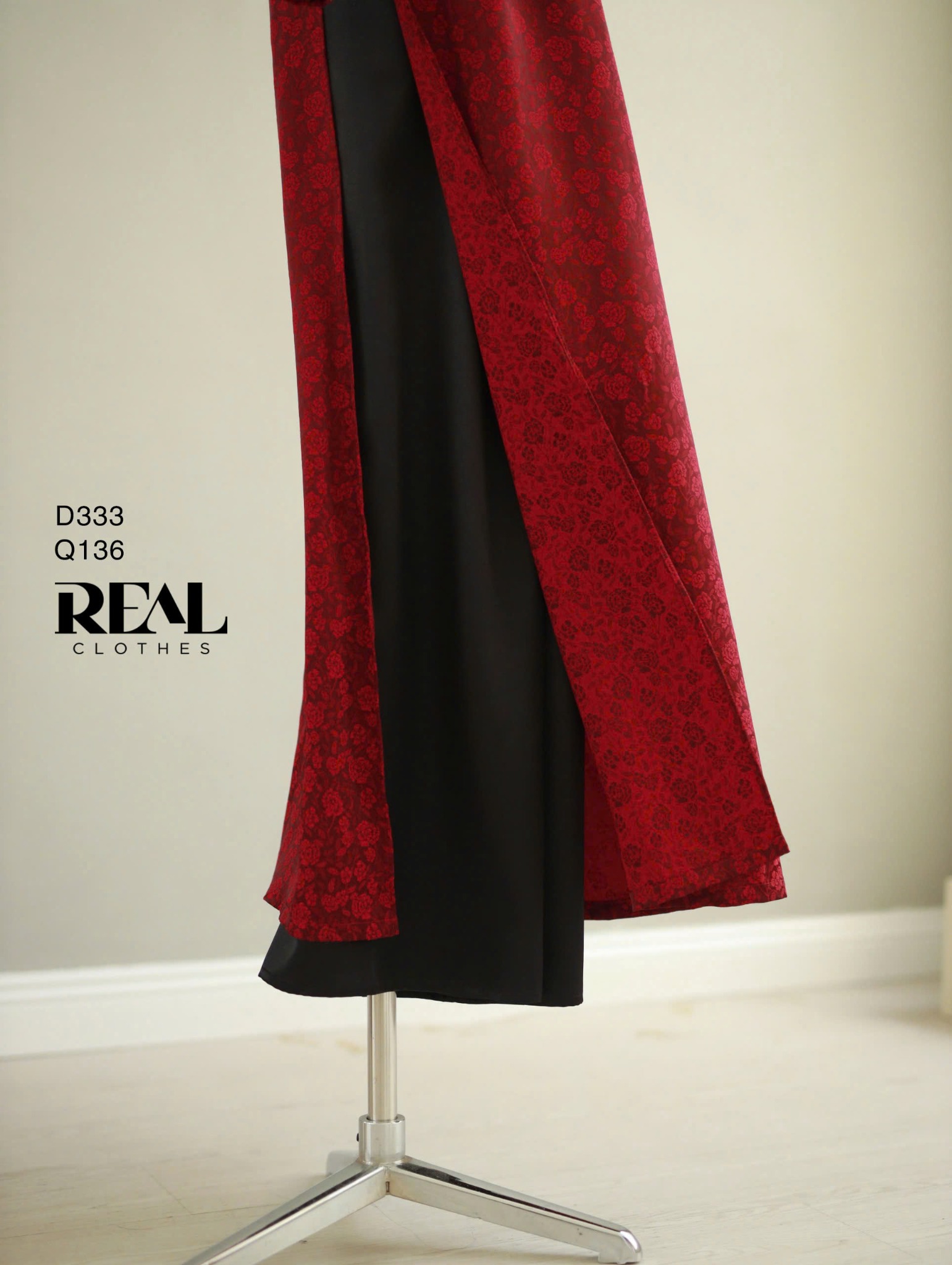 Áo dài truyền thống nhã an đỏ đô tay dài