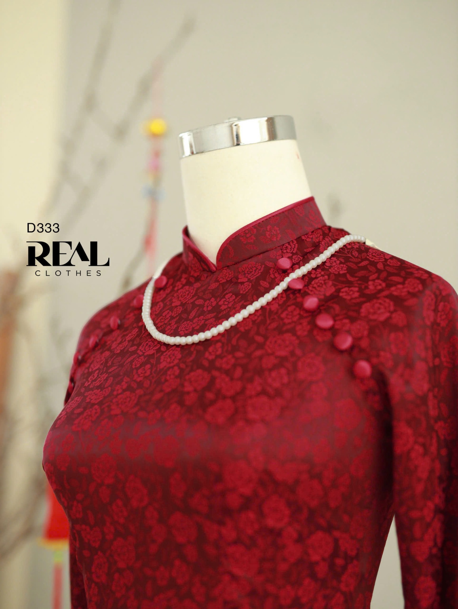 Áo dài truyền thống nhã an đỏ đô tay dài