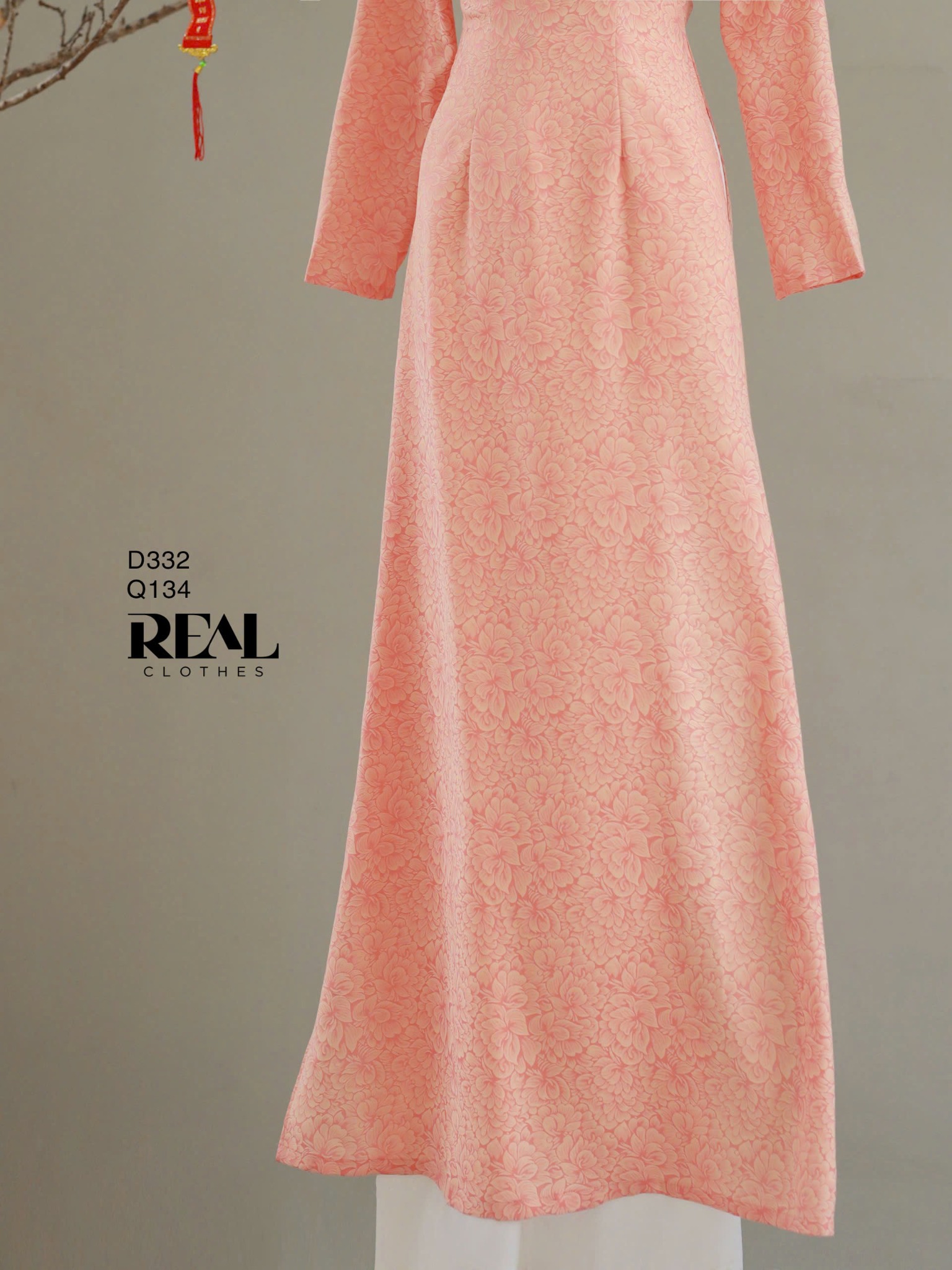 Áo dài truyền thống Nhã An cam tay dài