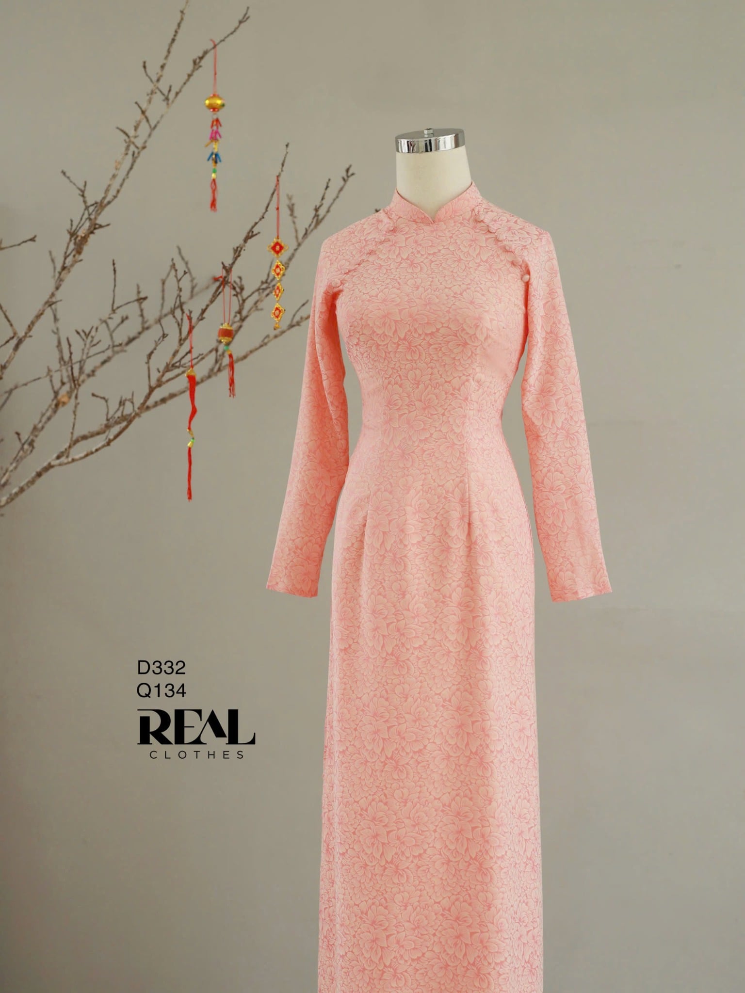 Áo dài truyền thống Nhã An cam tay dài