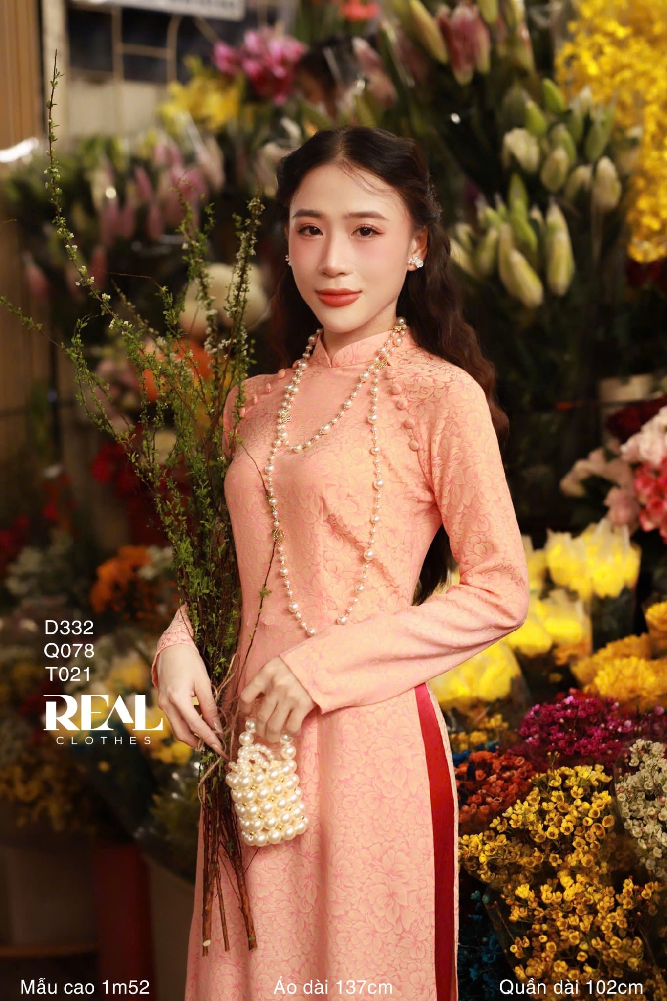 Áo dài truyền thống Nhã An cam tay dài