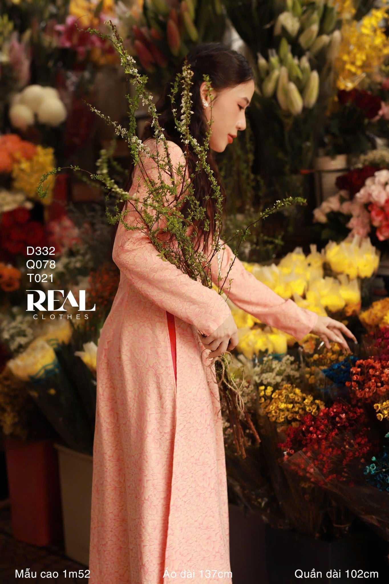 Áo dài truyền thống Nhã An cam tay dài