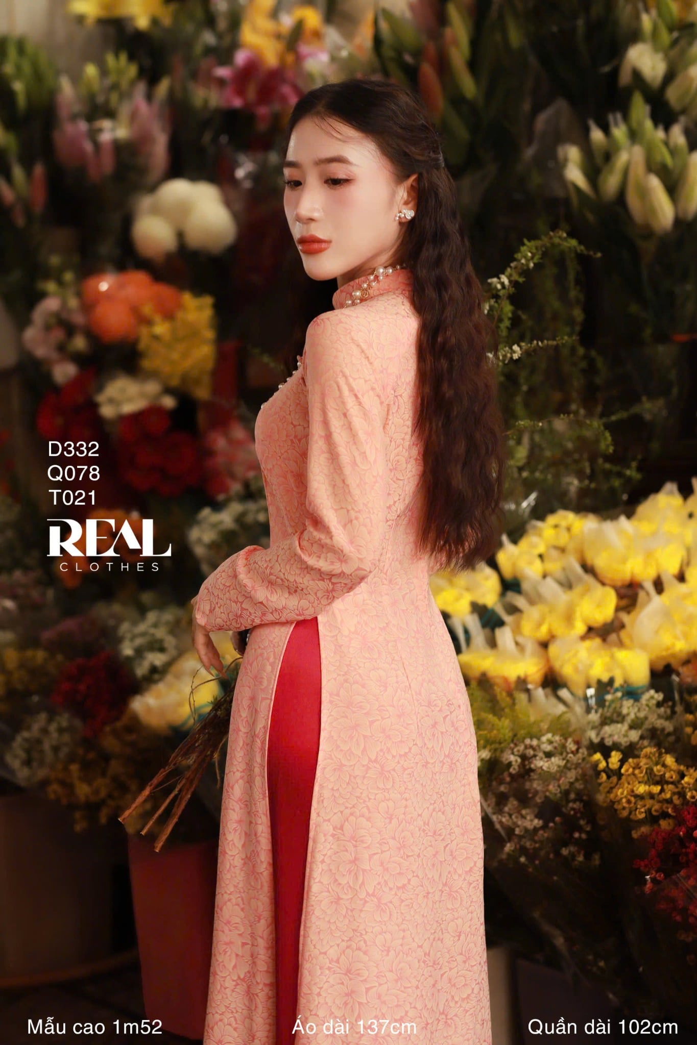 Áo dài truyền thống Nhã An cam tay dài