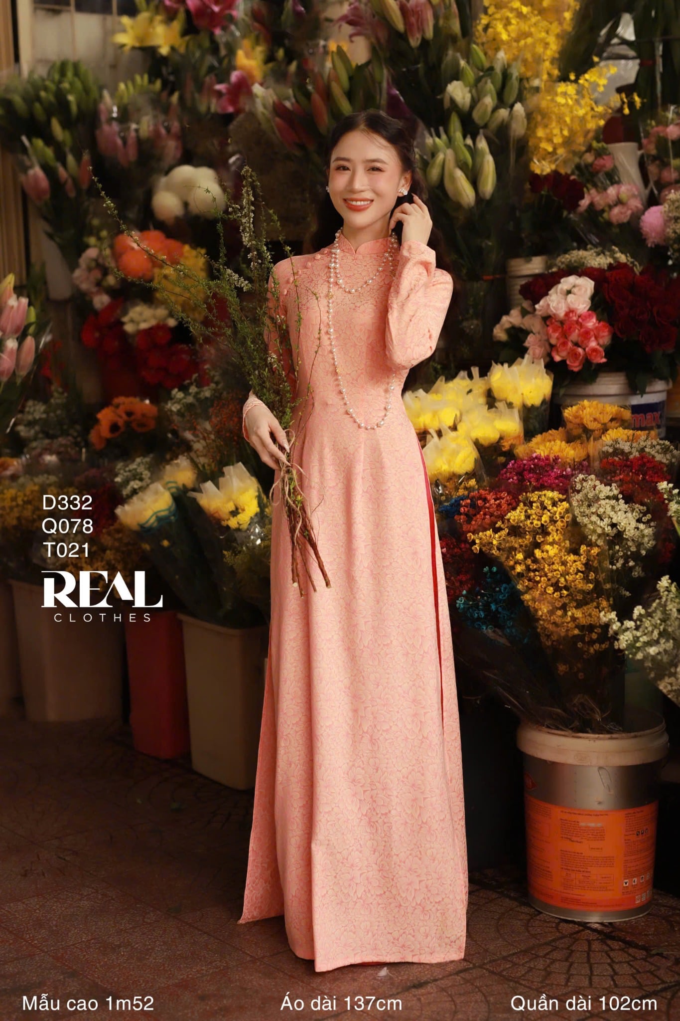 Áo dài truyền thống Nhã An cam tay dài