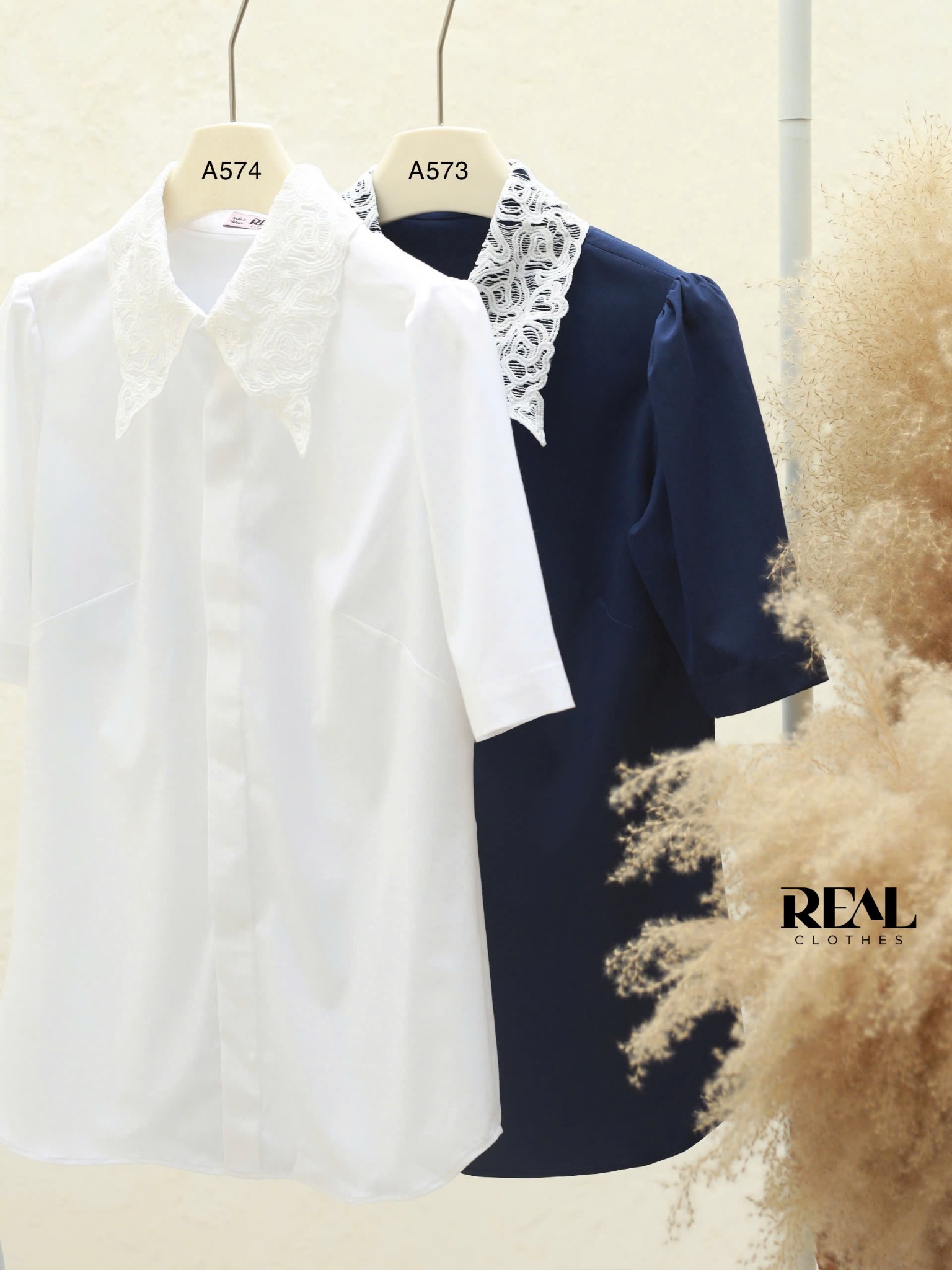 Sơ mi bamboo cổ ren xanh đen