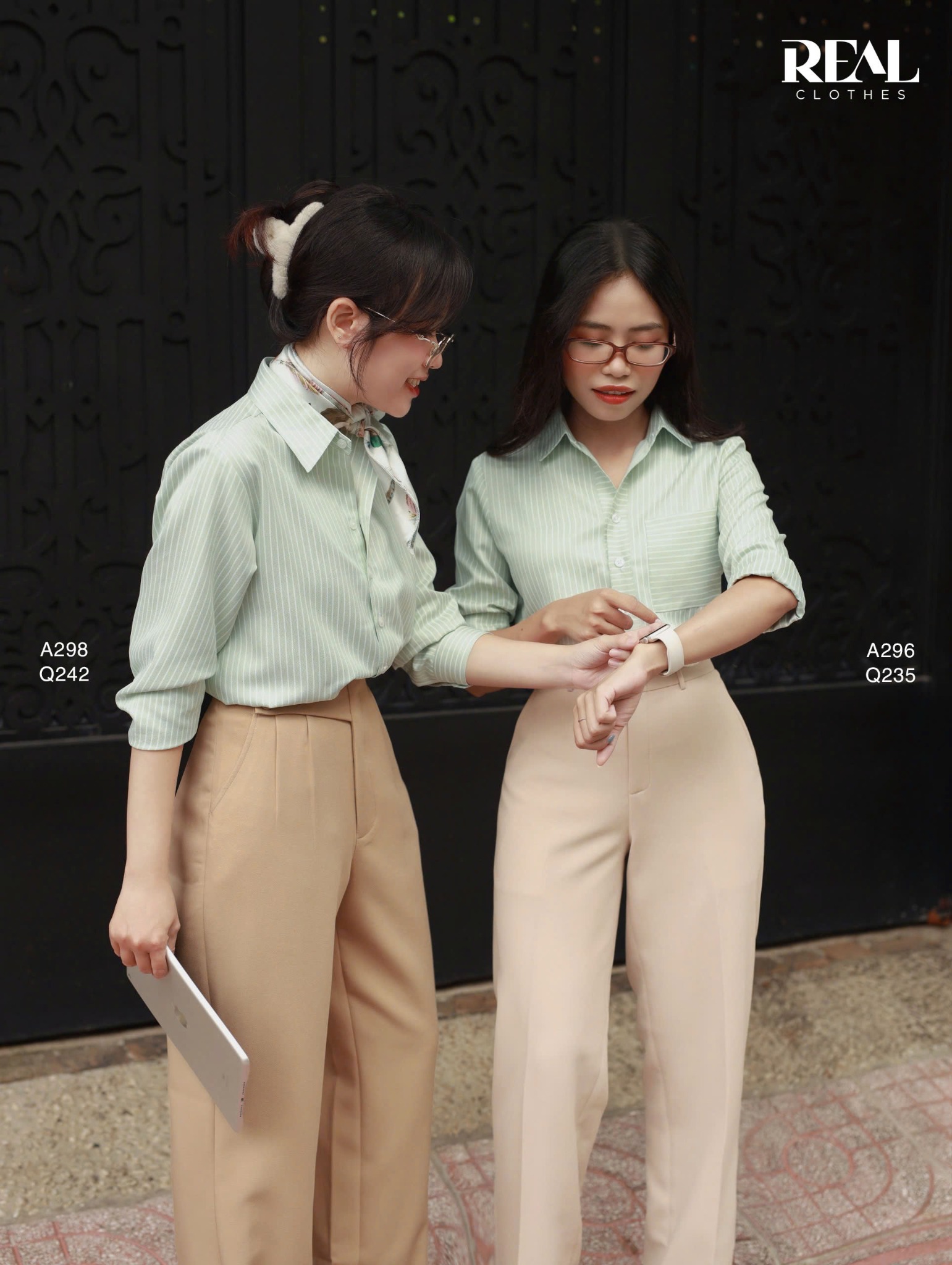 Sơ mi form rộng sọc mint