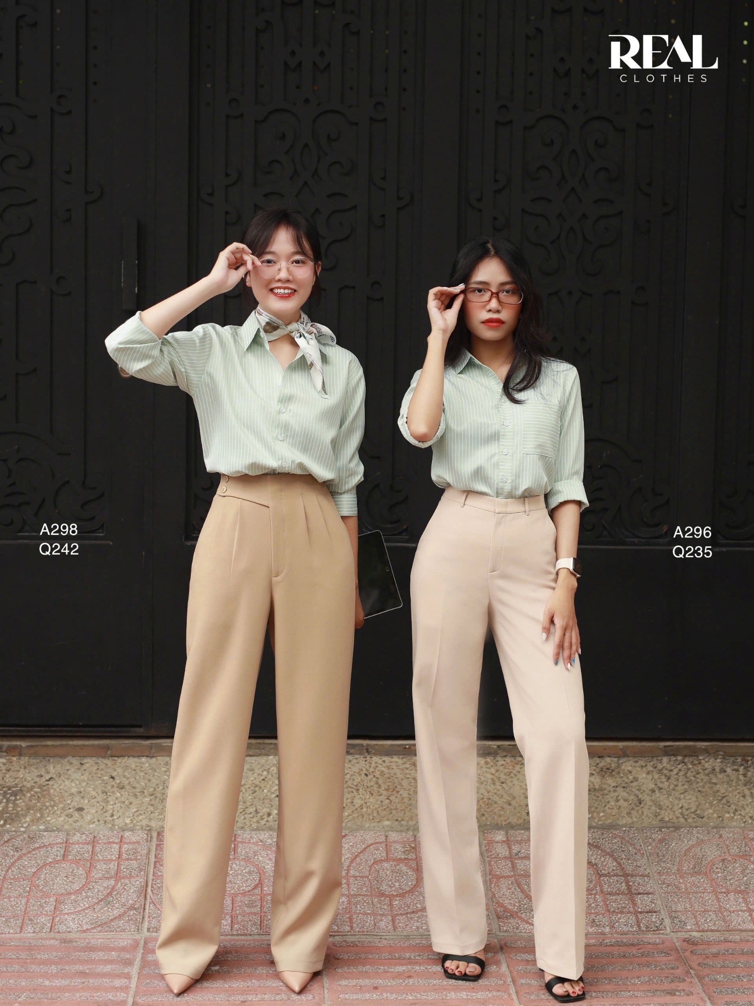 Sơ mi form rộng sọc mint