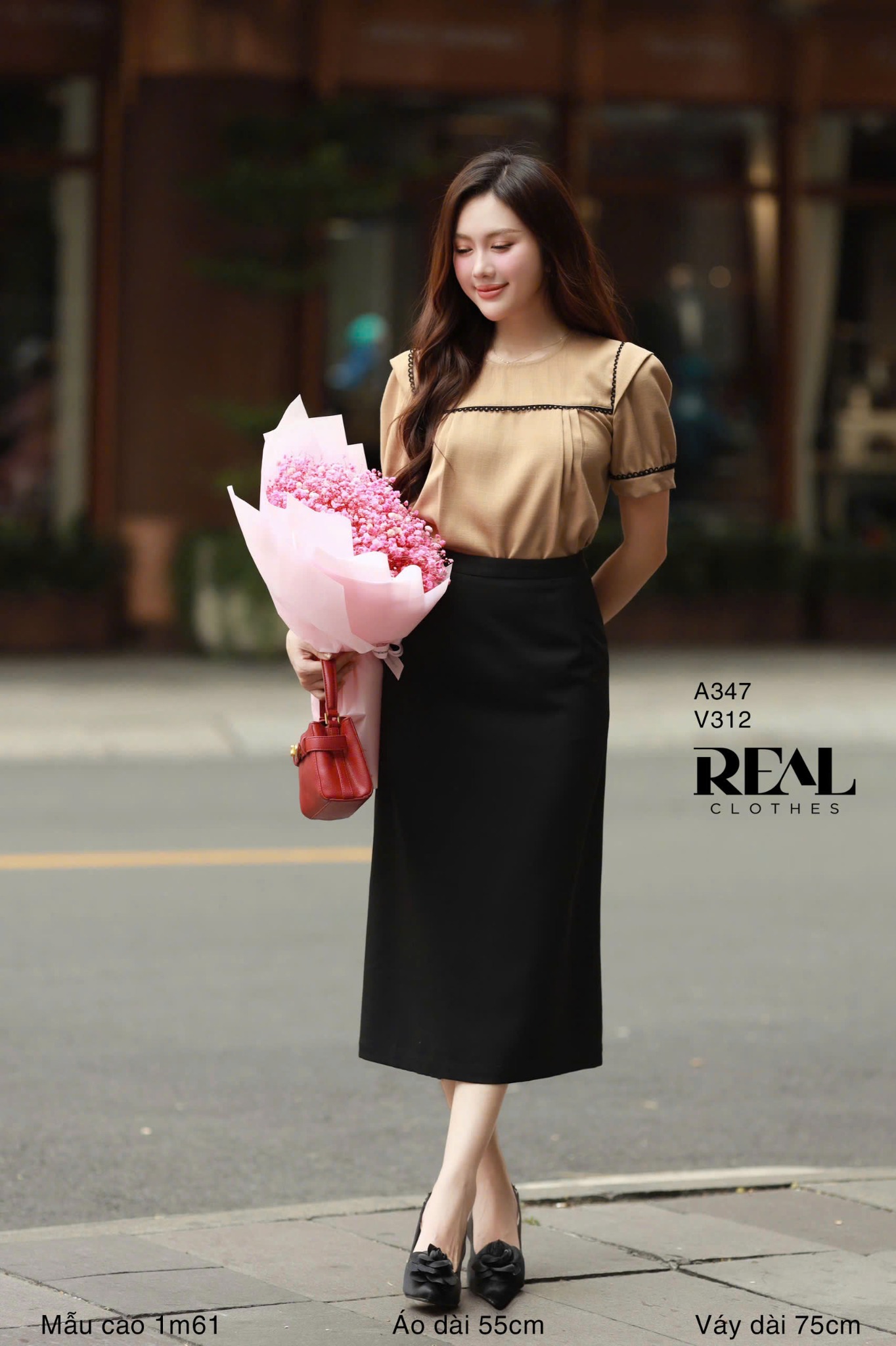 Áo cổ vuông cà phê sữa