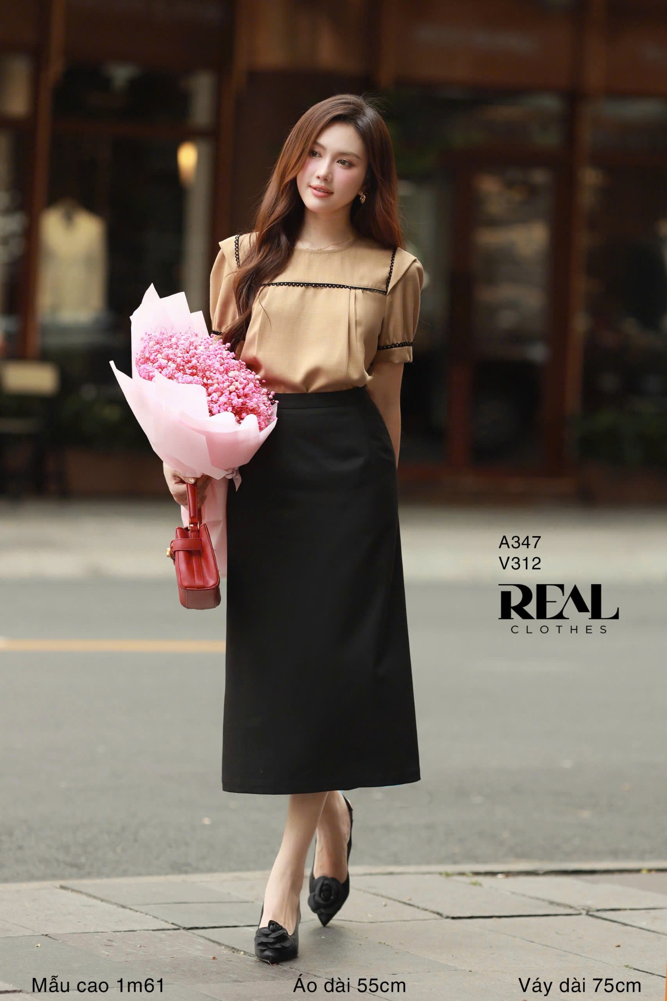 Áo cổ vuông cà phê sữa