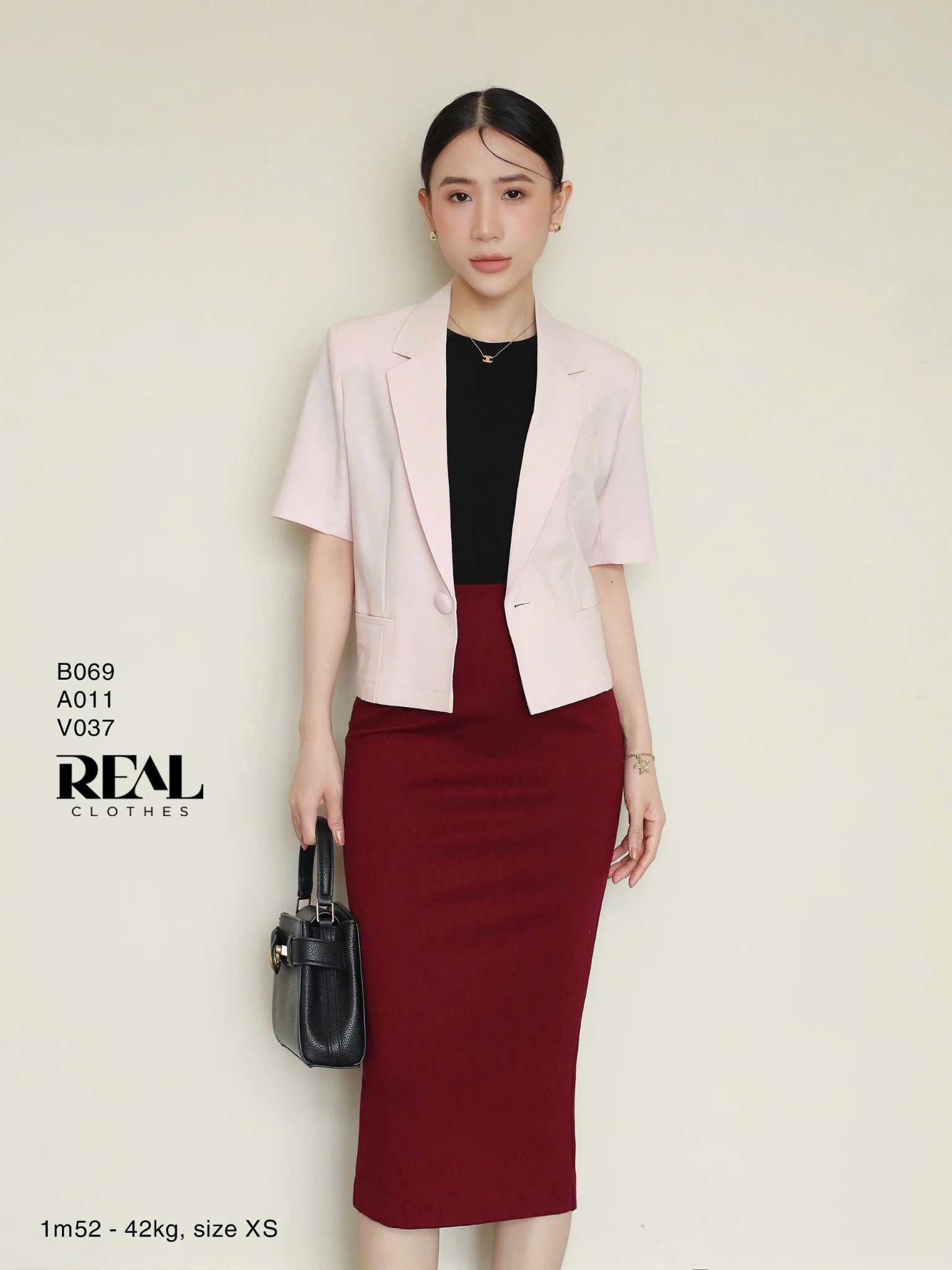 Blazer tay ngắn hồng nhạt