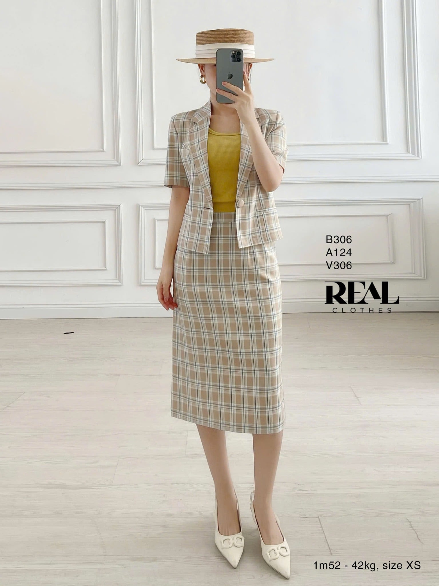 Blazer tay ngắn caro vàng