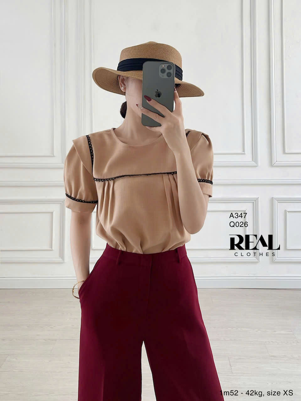 Áo cổ vuông cà phê sữa