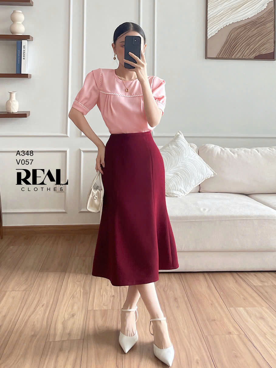 Áo cổ vuông hồng SALE