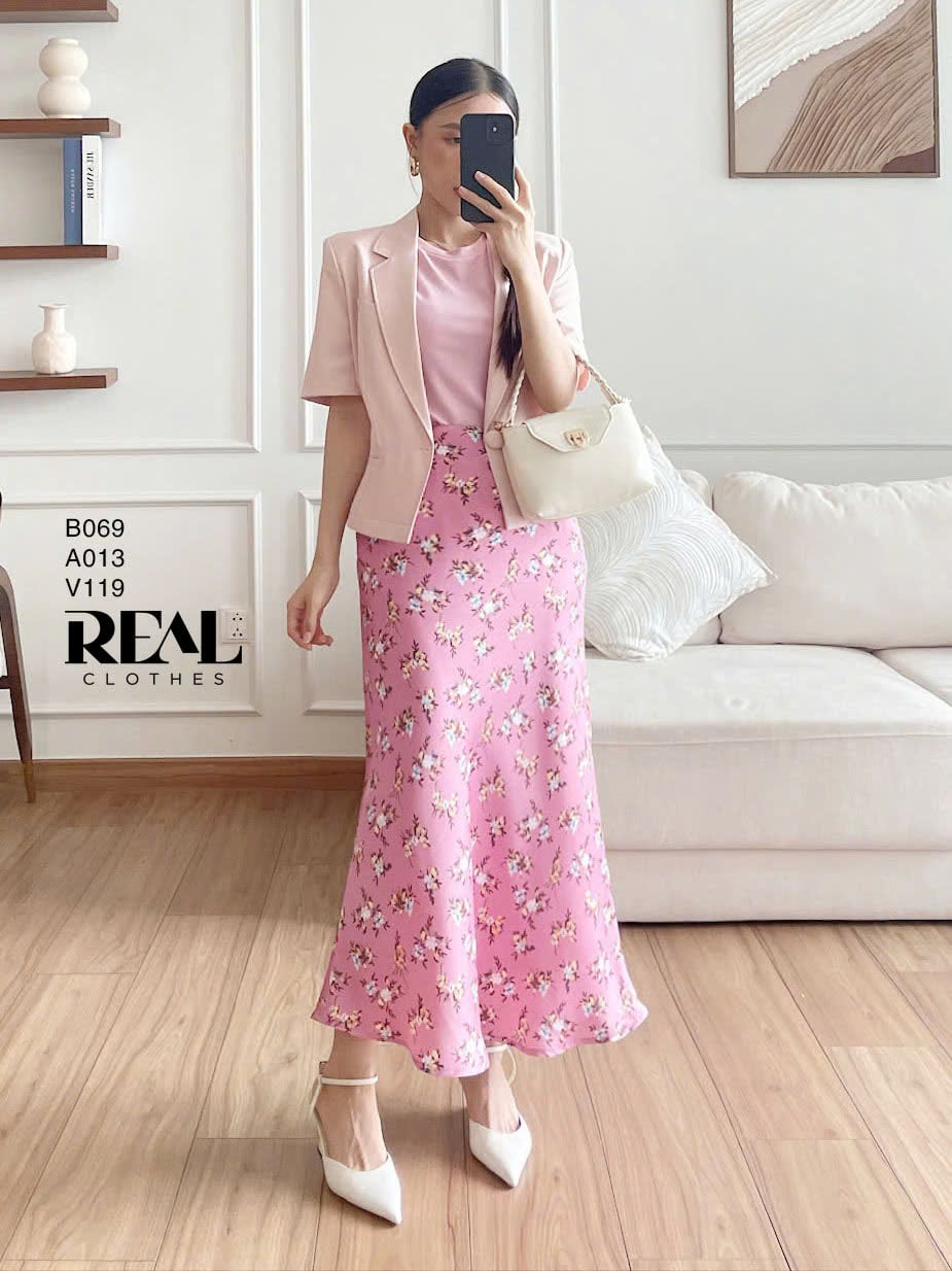 Blazer tay ngắn hồng nhạt