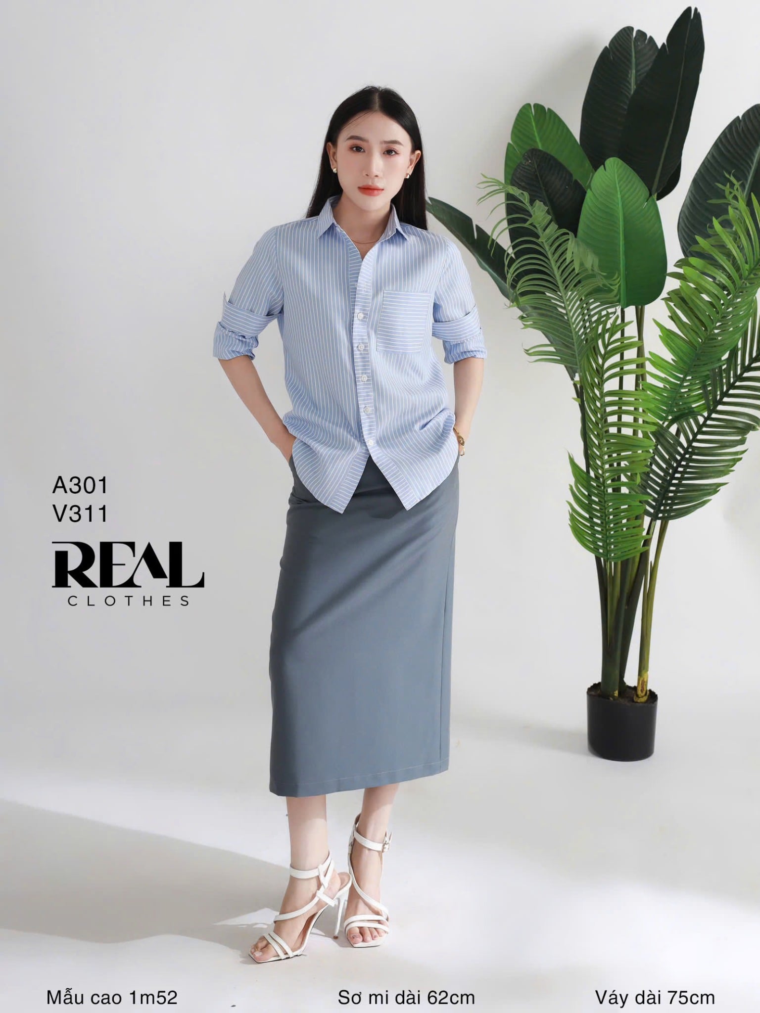 Sơ mi túi sọc blue