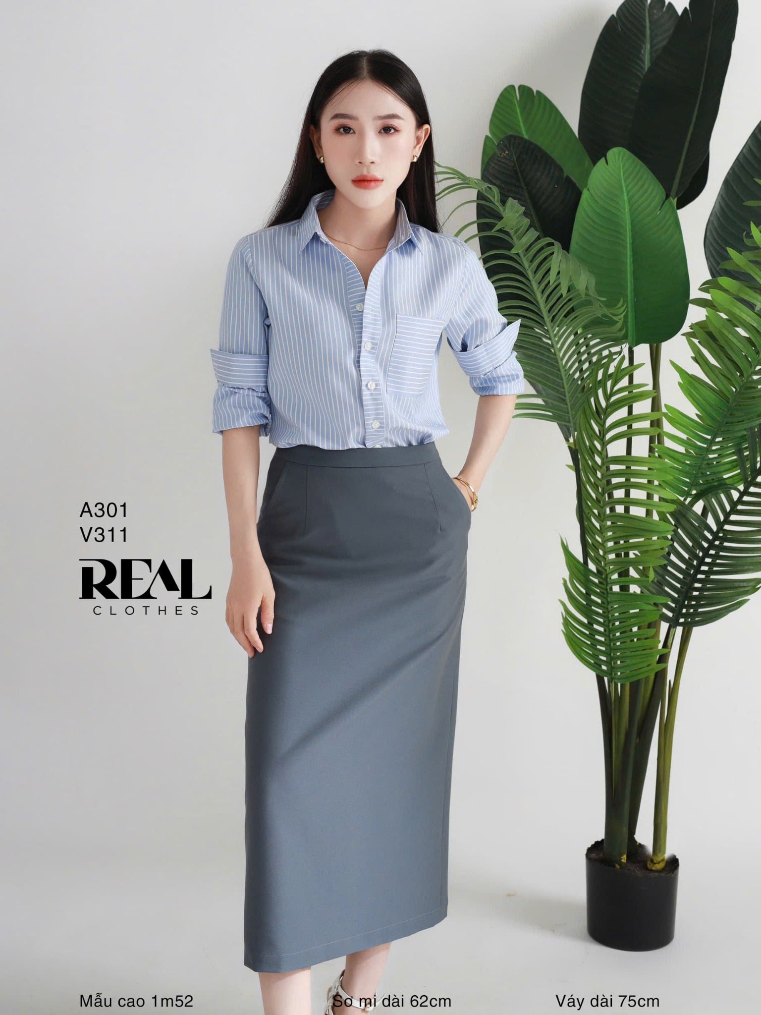 Sơ mi túi sọc blue