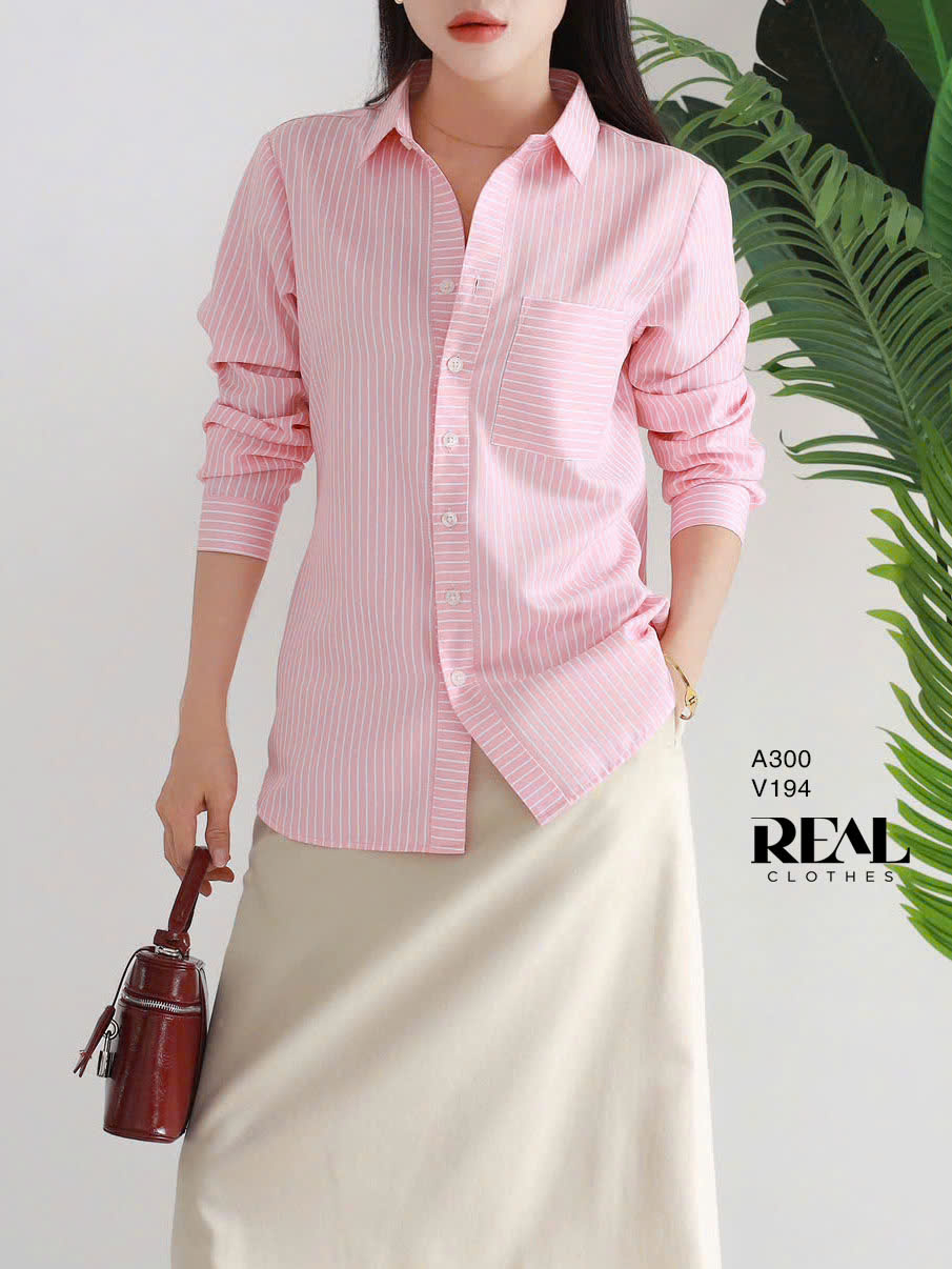 Sơ mi túi sọc hồng