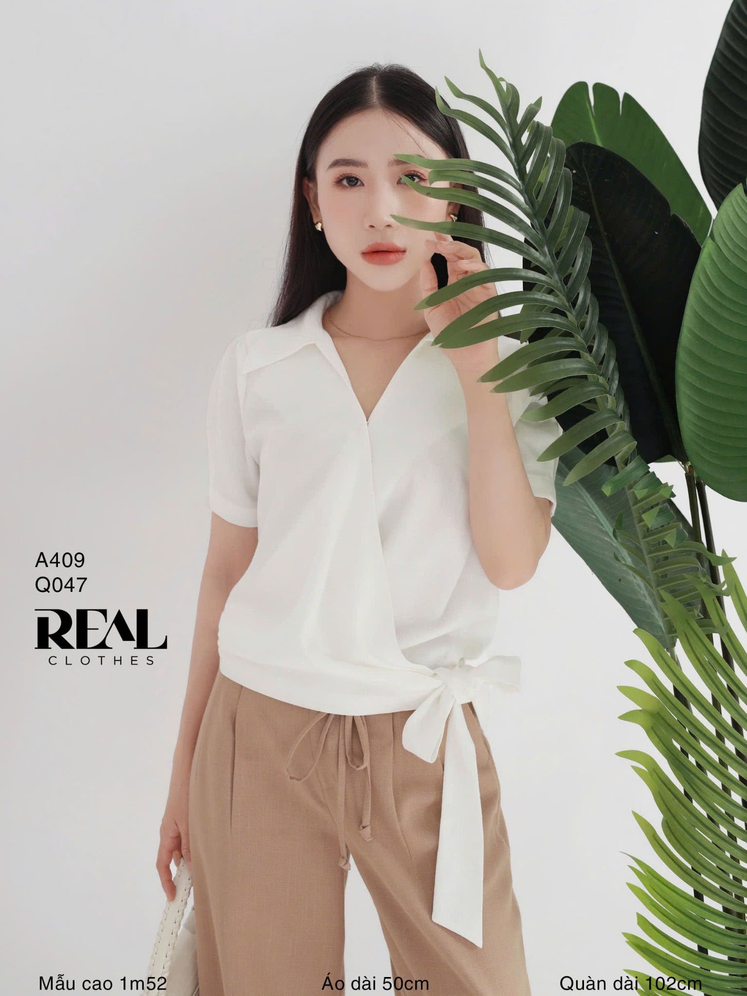 Áo cột eo linen trắng