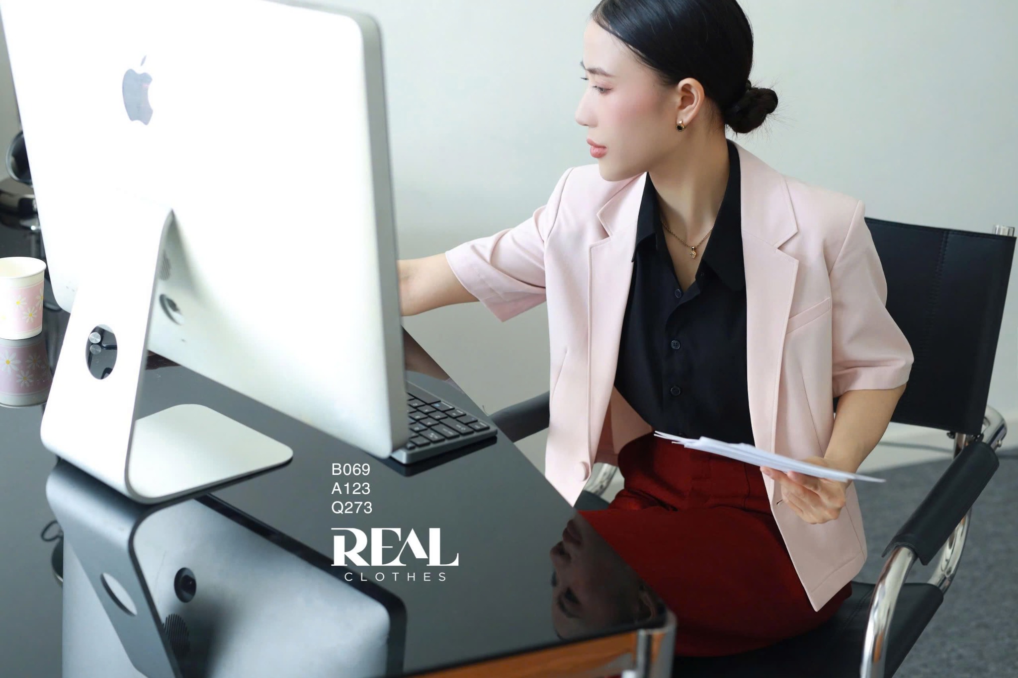 Blazer tay ngắn hồng nhạt