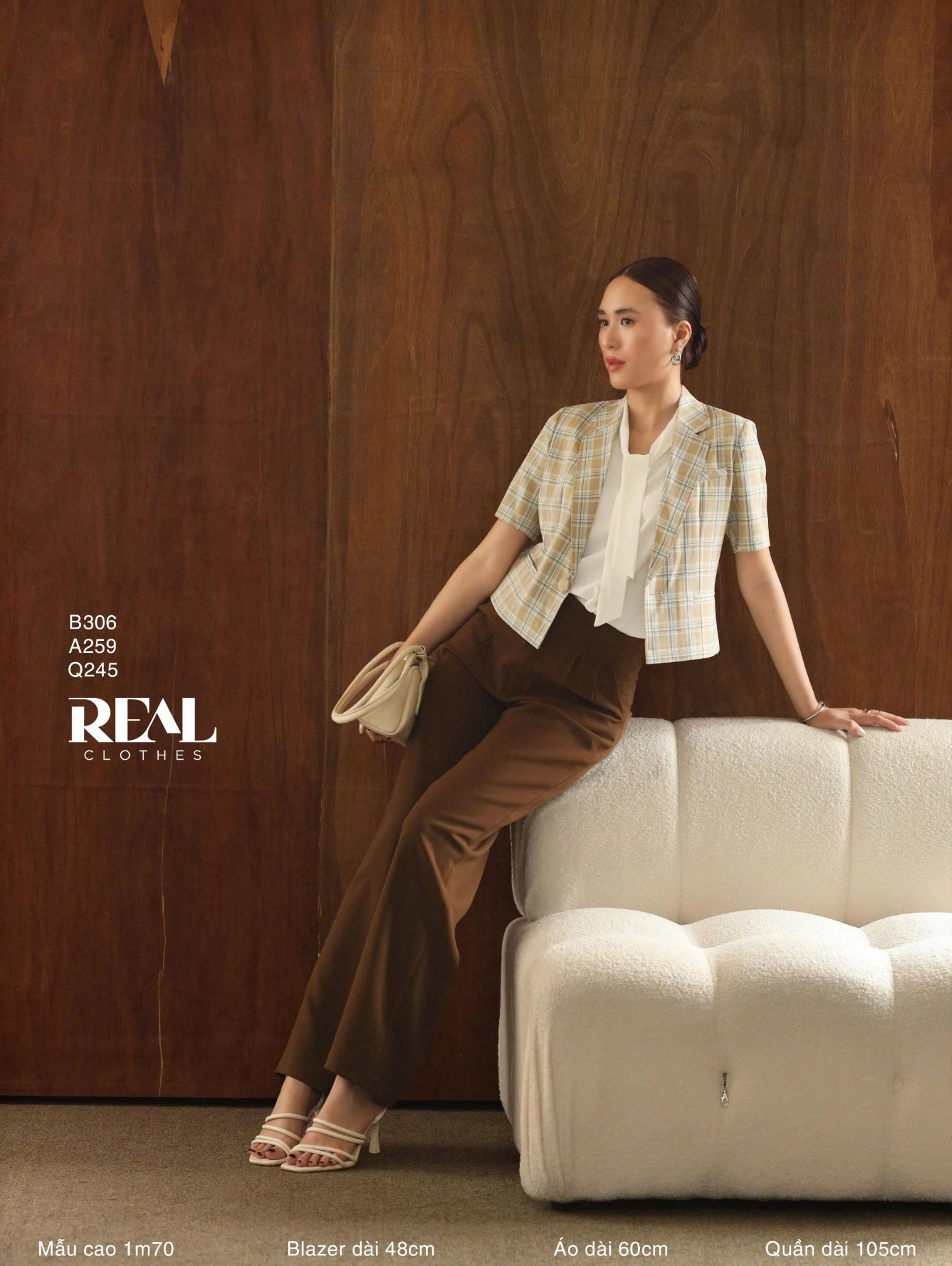 Blazer tay ngắn caro vàng