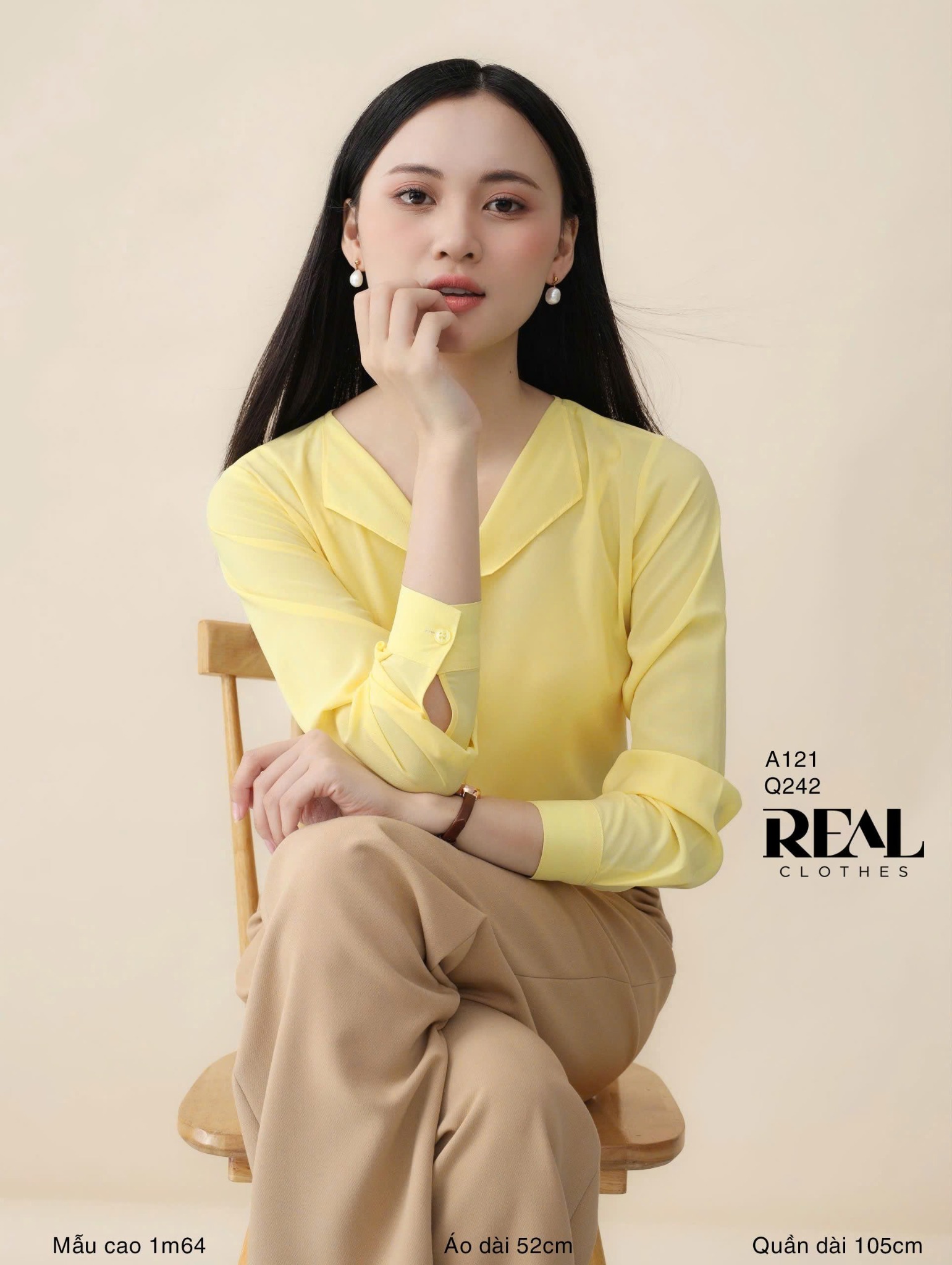 Quần suông Tokyo nút cà phê sữa