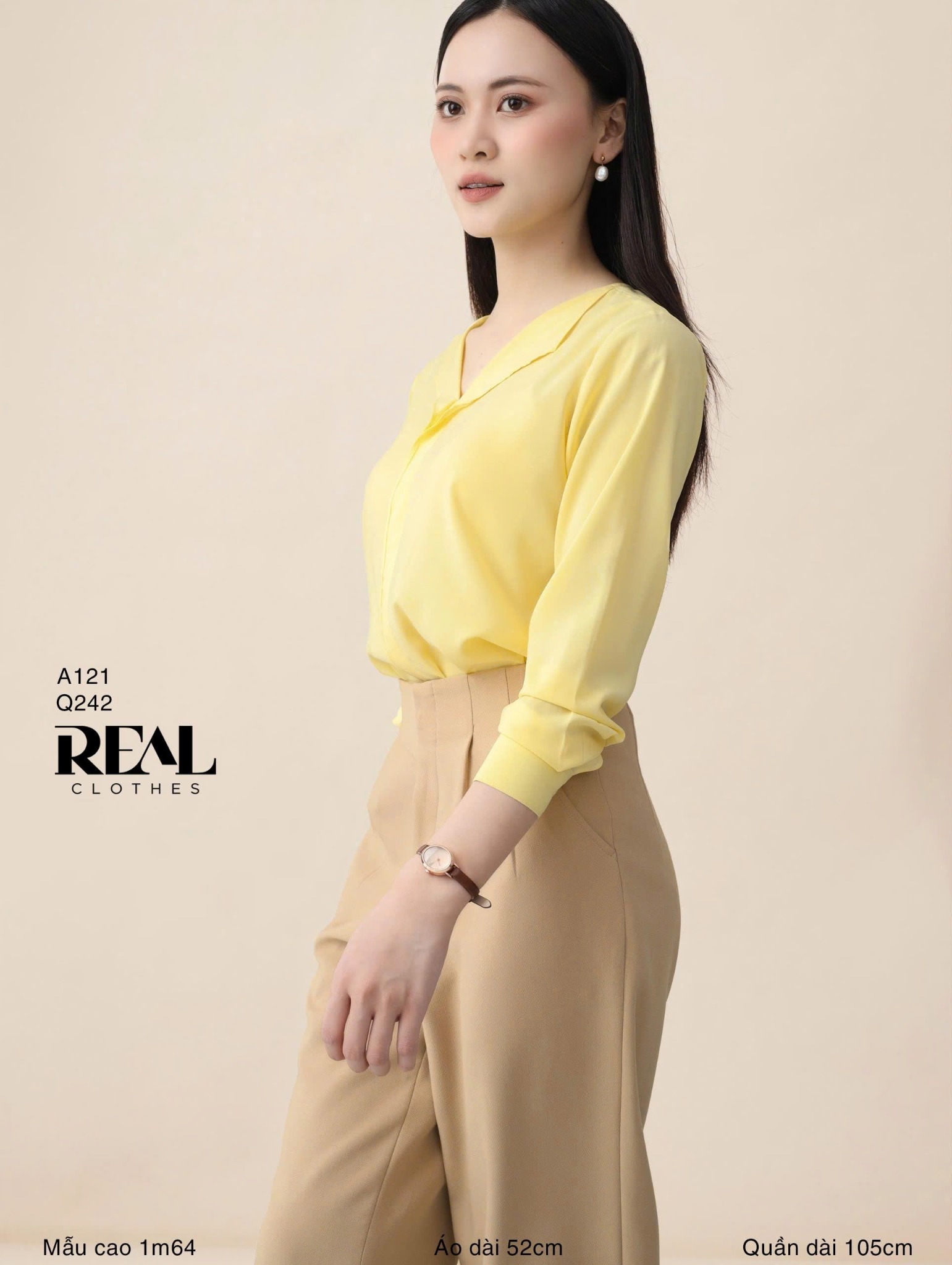 Quần suông Tokyo nút cà phê sữa