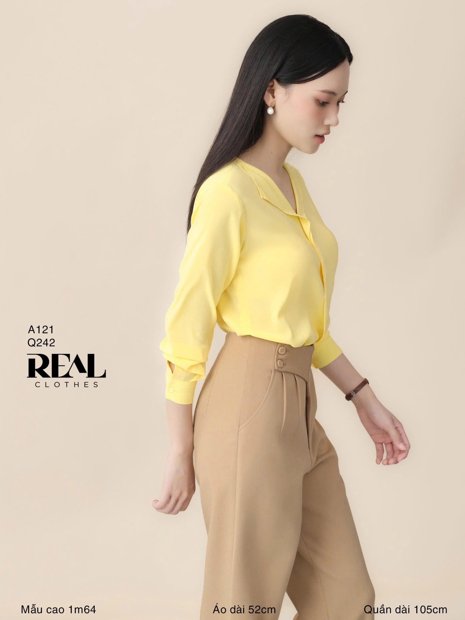 Quần suông Tokyo nút cà phê sữa