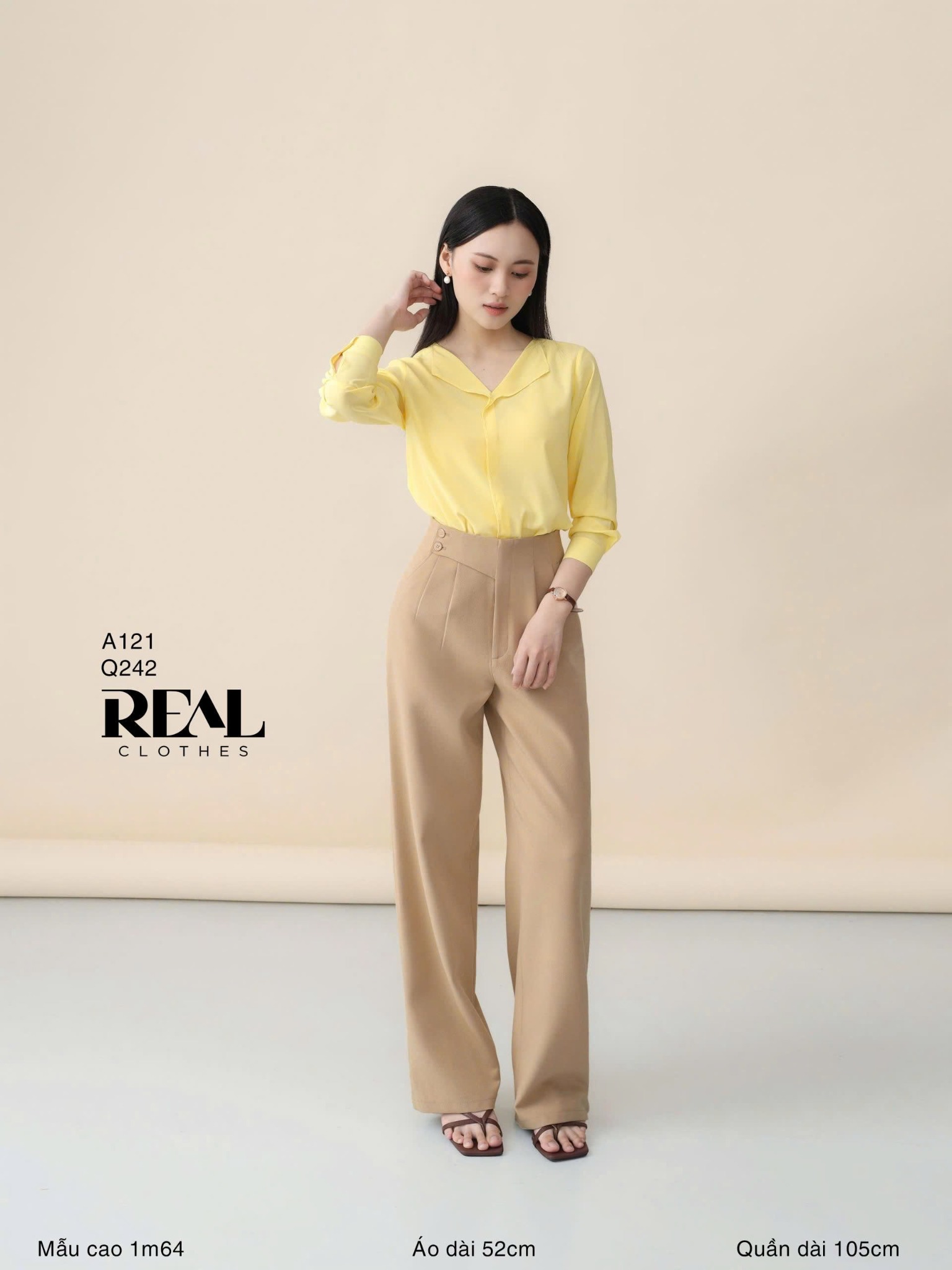 Quần suông Tokyo nút cà phê sữa