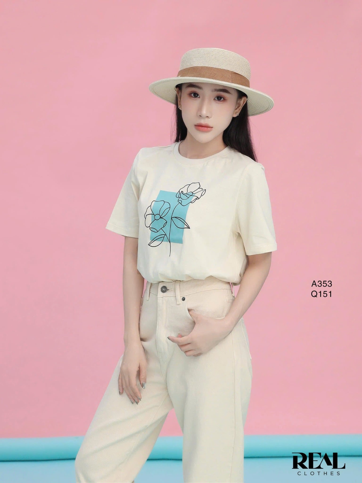 Quần Jeans baggy kem SALE