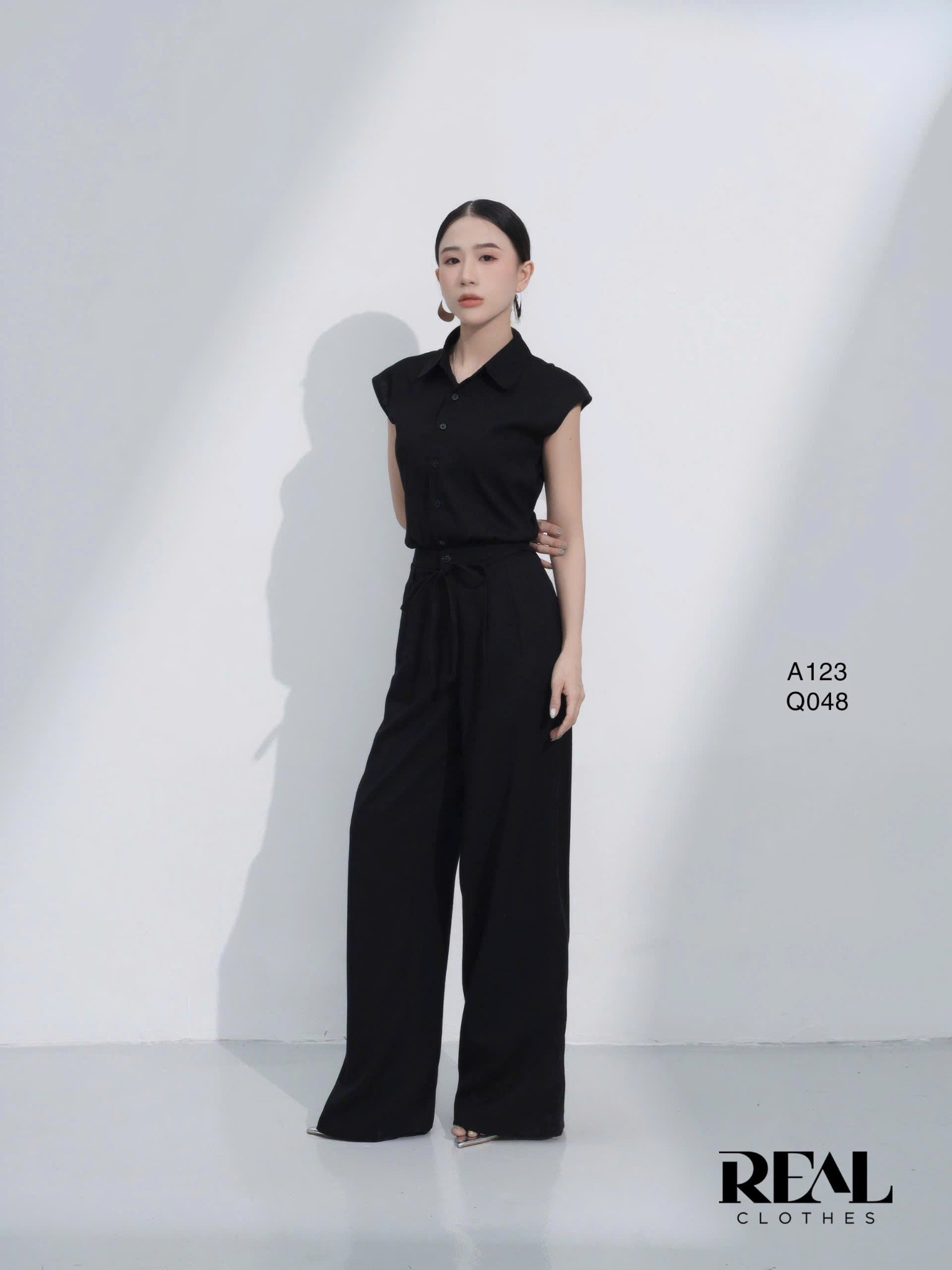 Sơ mi tay liền linen đen