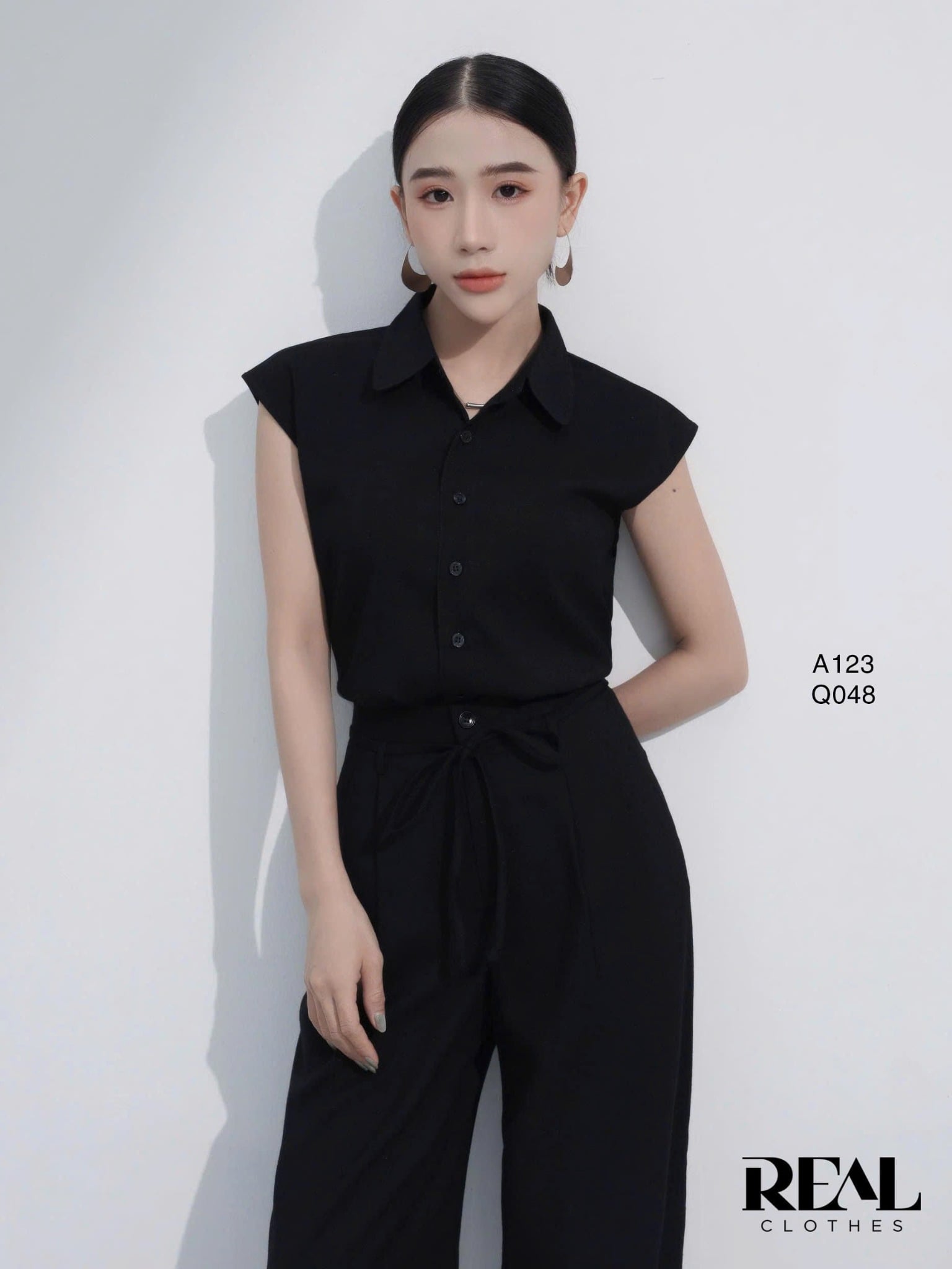 Sơ mi tay liền linen đen