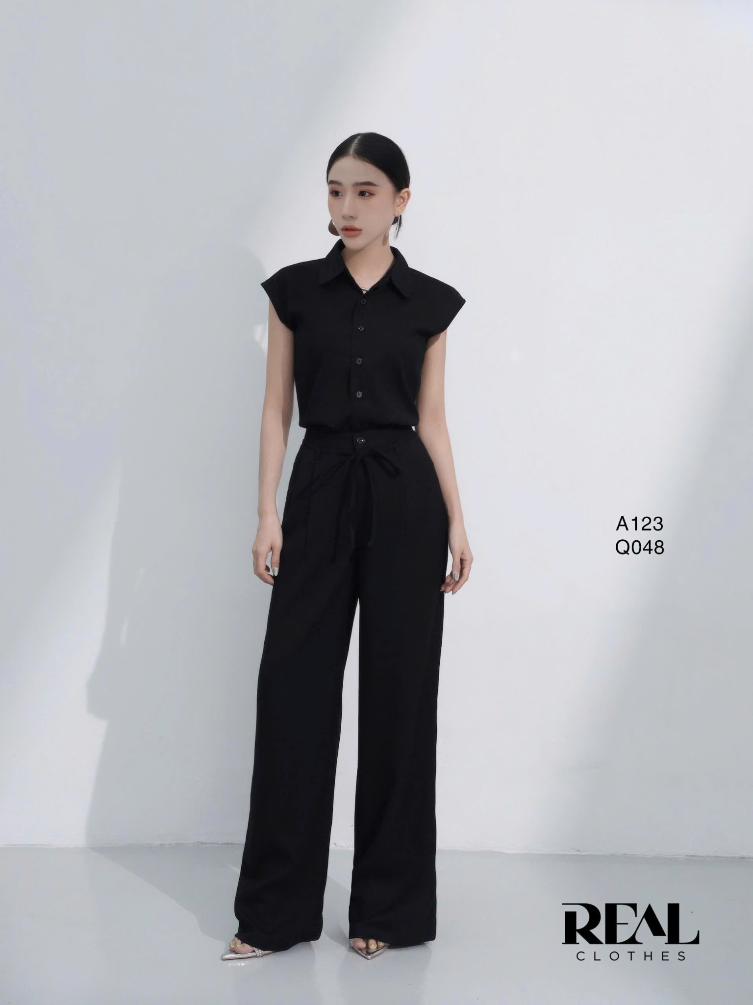 Sơ mi tay liền linen đen