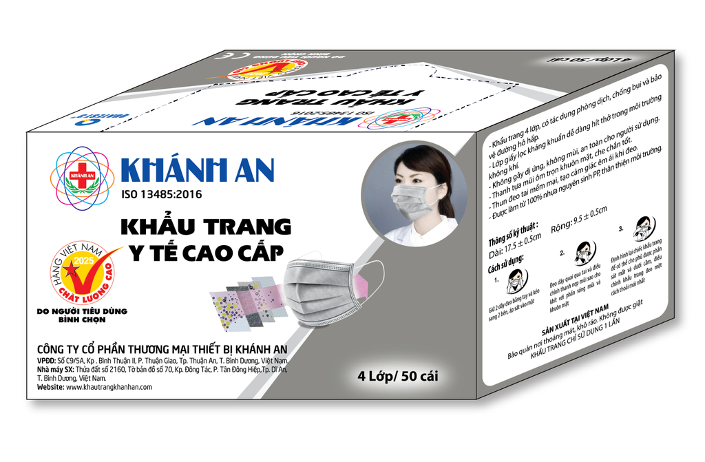 Khẩu trang y tế 4 lớp Khánh An cao cấp xám