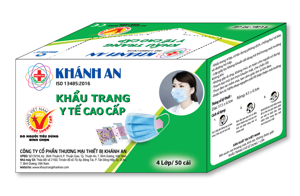 Khẩu trang y tế 4 lớp Khánh An cao cấp xanh
